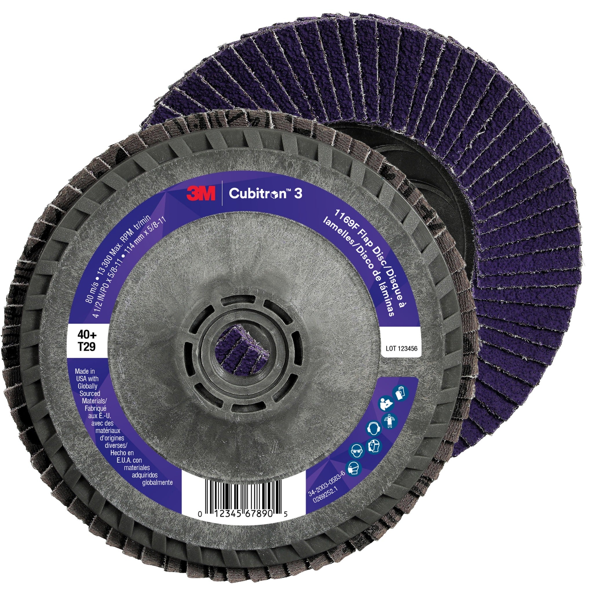 3M Cubitron 3 7100379929/1169F Flap Disc, 40+, T29-Conical Quick Change, 4-1/2 in x 5/8 in-11, Main Image
