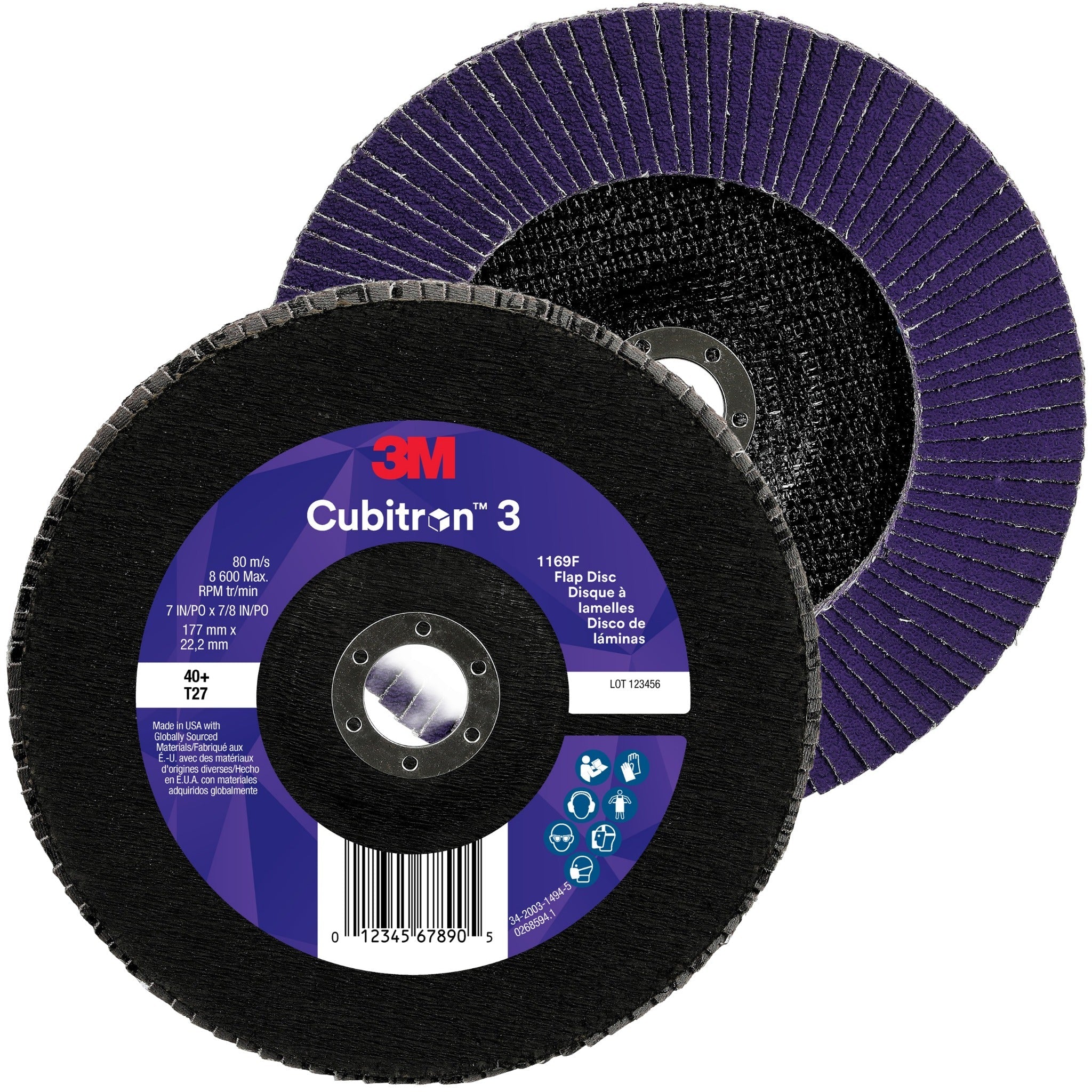 3M Cubitron 3 7100379978/1169F Flap Disc, 40+, T27-Flat, 7 in x 7/8 in, Case of 5