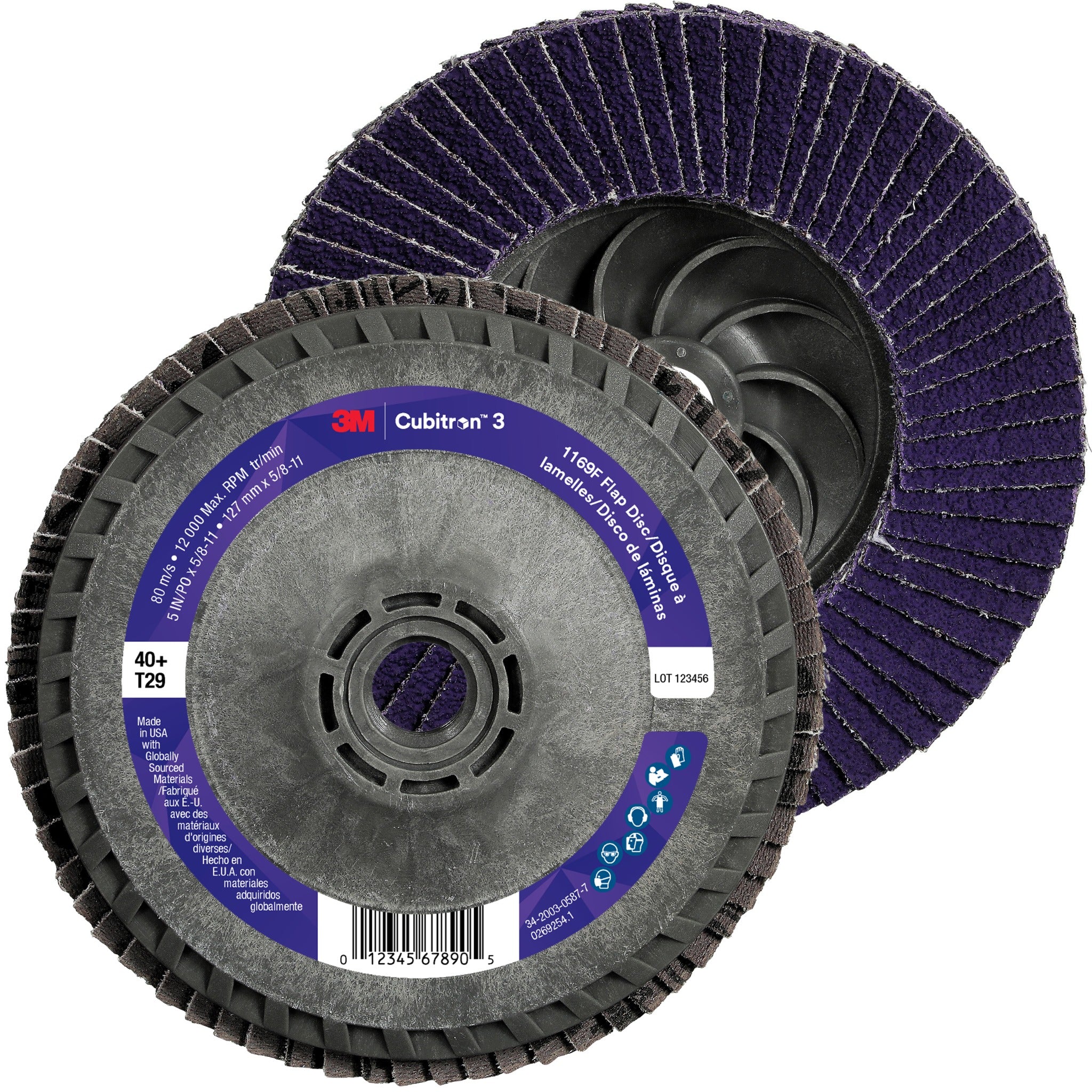 3M Cubitron 3 7100380207/1169F Flap Disc, 40+, T29-Conical Quick Change, 5 in x 5/8 in-11, Main Image