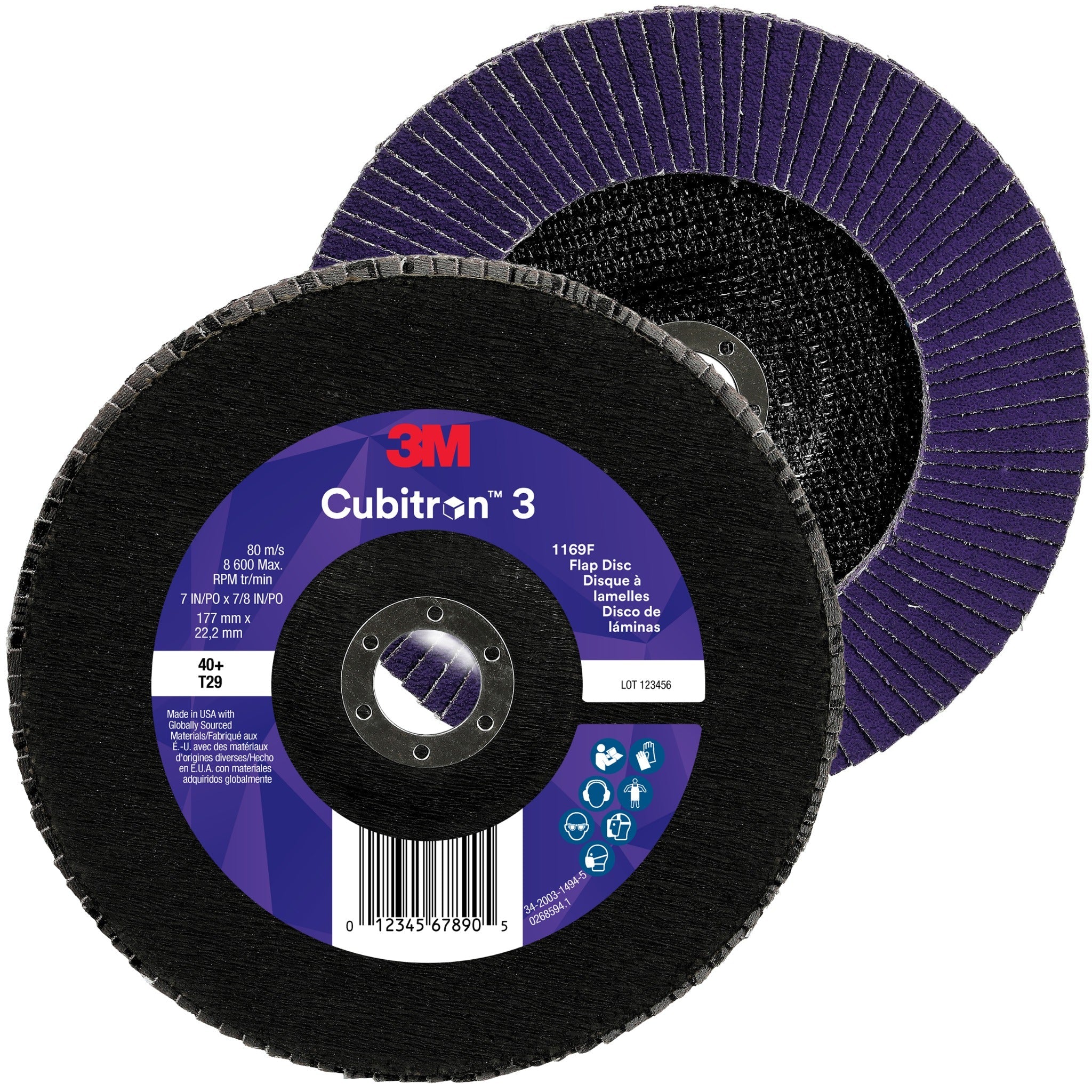 3M Cubitron 3 7100380208/1169F Flap Disc, 40+, T29-Conical, 7 in x 7/8 in, Case of 5
