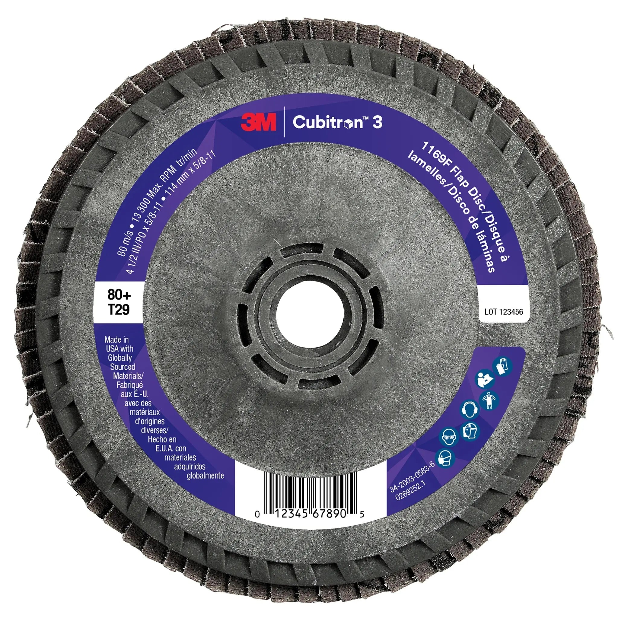 3M Cubitron 3 7100380219/1169F Flap Disc, 80+, T29-Conical Quick Change, 4-1/2 in x 5/8 in-11, Case of 10