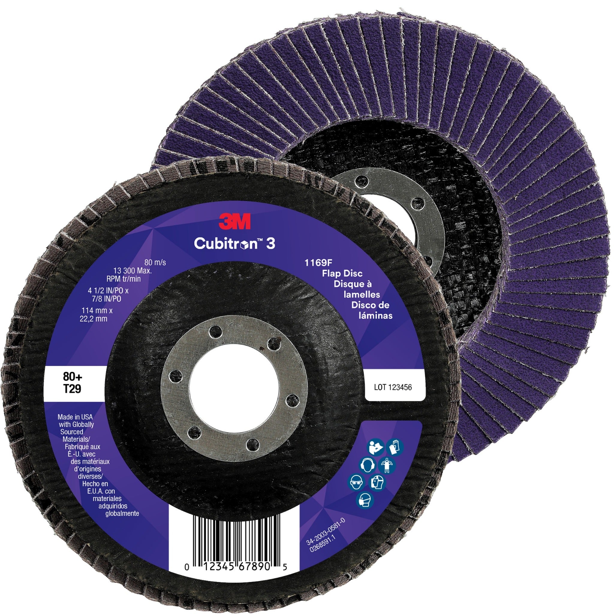 3M Cubitron 3 7100380288/1169F Flap Disc, 80+, T29-Conical, 4-1/2 in x 7/8 in, Case of 10