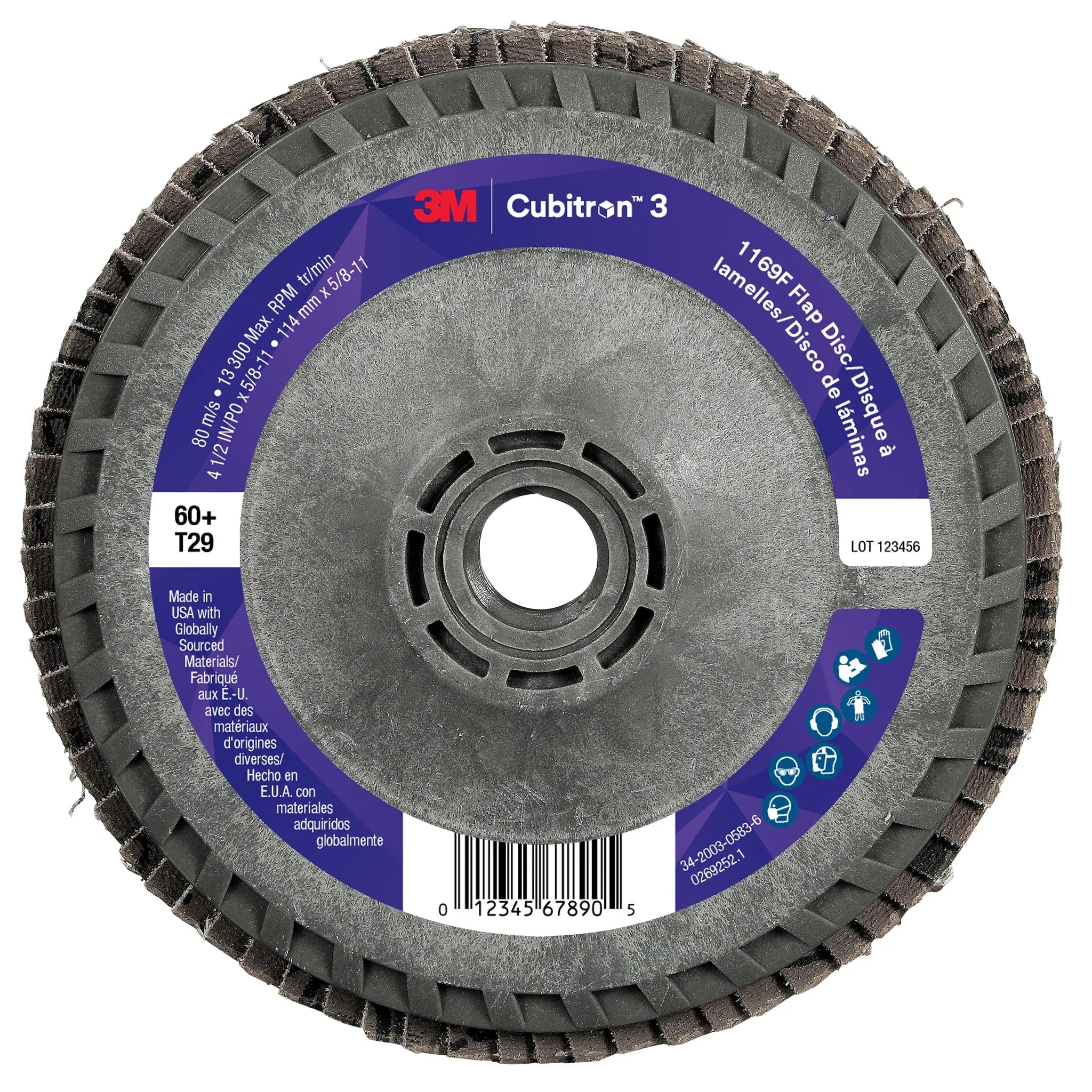 3M Cubitron 3 7100380349/1169F Flap Disc, 60+, T29-Conical Quick Change, 4-1/2 in x 5/8 in-11, Case of 10