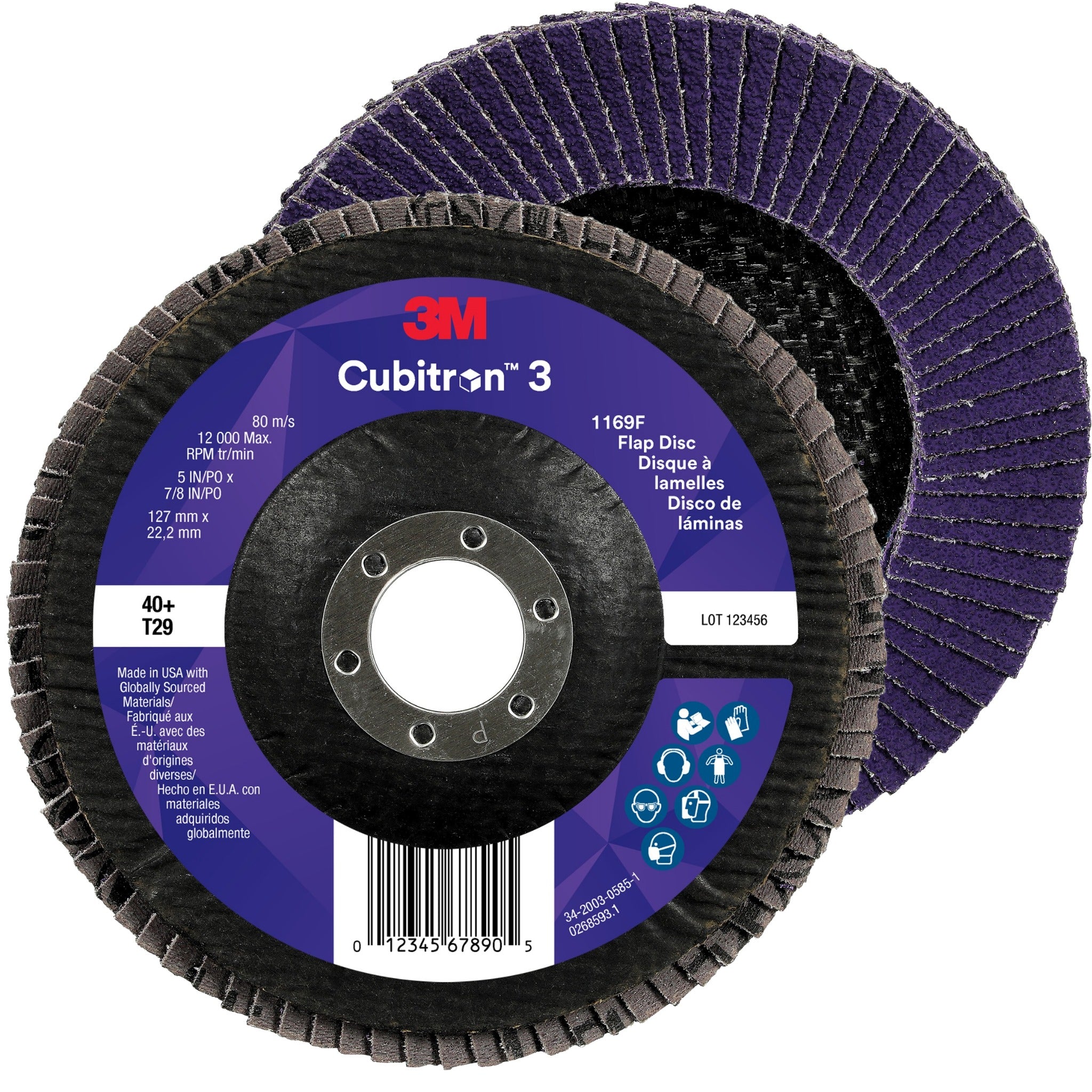 3M Cubitron 3 7100380494/1169F Flap Disc, 40+, T29-Conical, 5 in x 7/8 in, Case of 10