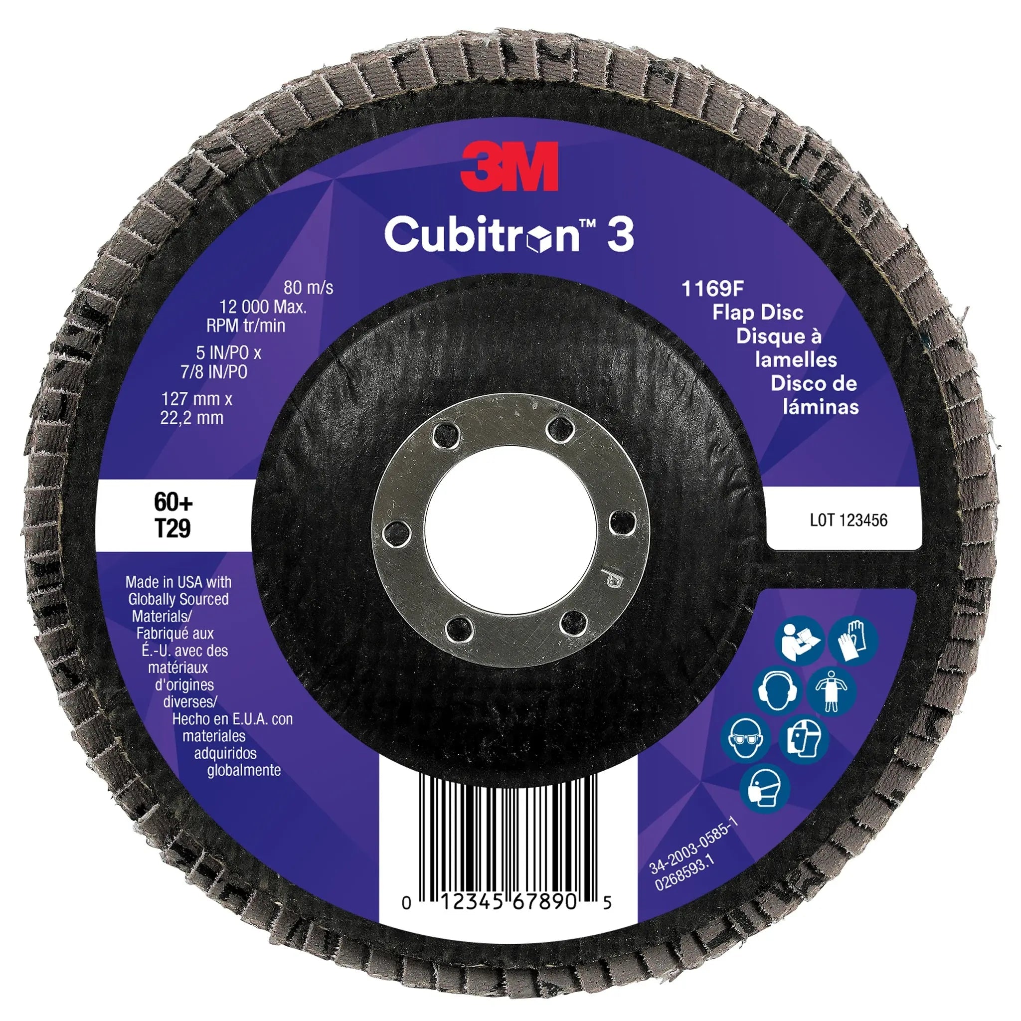 3M Cubitron 3 7100380496/1169F Flap Disc, 60+, T29-Conical, 5 in x 7/8 in, Case of 10Â