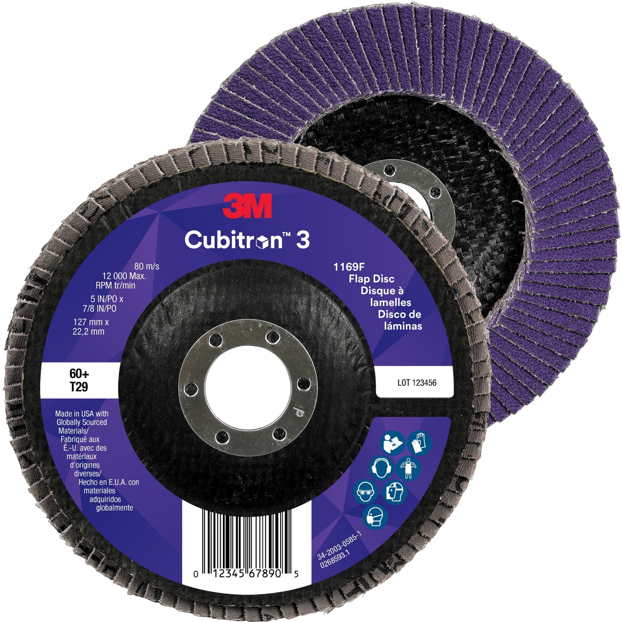 3M Cubitron 3 7100380496/1169F Flap Disc, 60+, T29-Conical, 5 in x 7/8 in, Case of 10