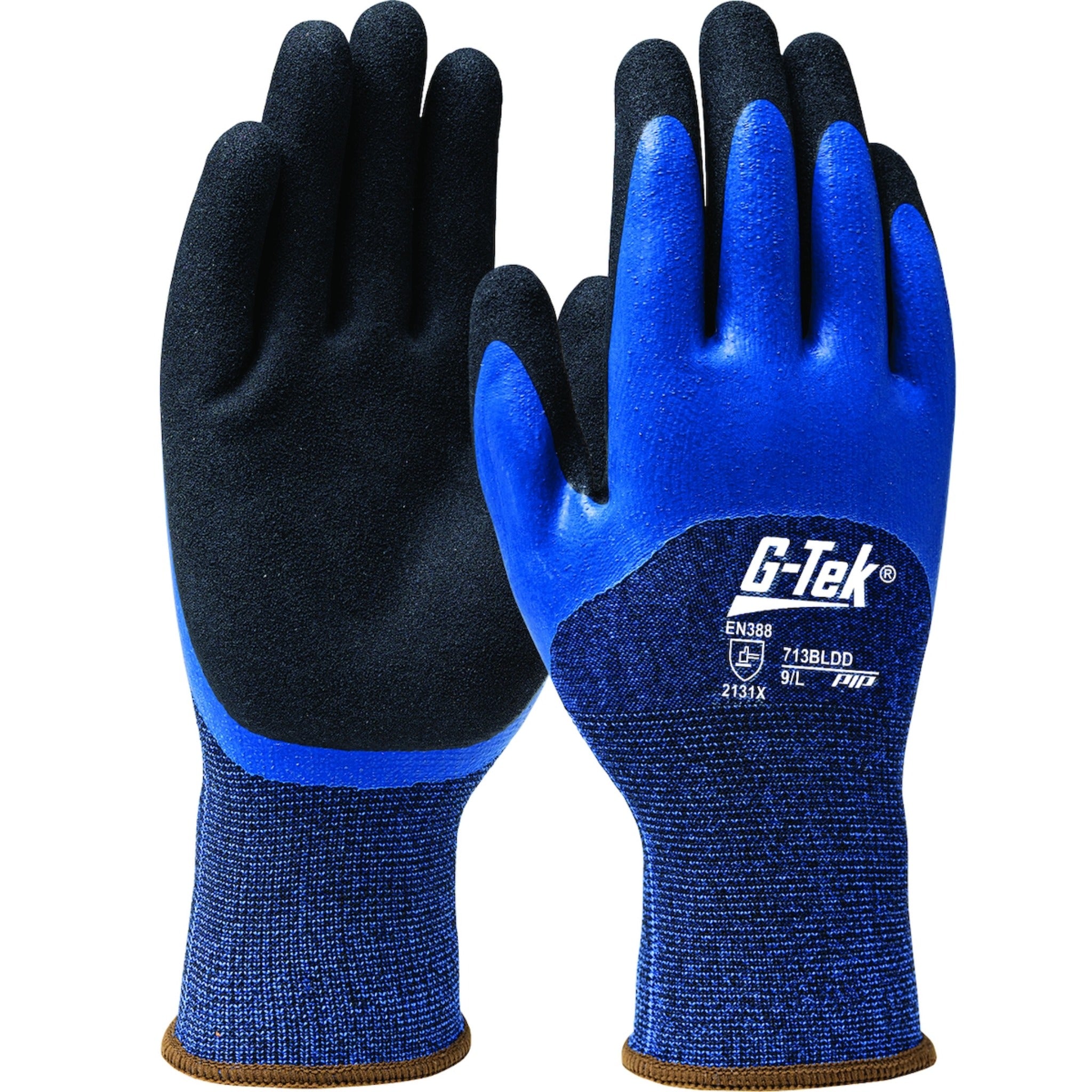 PIP West Chester 713BLDD Seamless Knit Polyester Glove with Double Dipped Latex Sandy Foam Grip_Main_Image