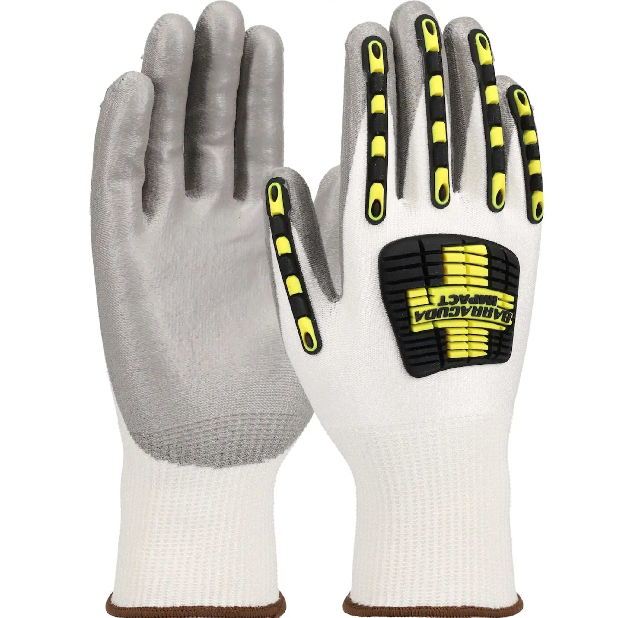 PIP Barracuda 713HGWUB Seamless Knit HPPE Blended Glove with Impact Protection and Polyurethane Coated Palm and Fingers, White, 1 Pair