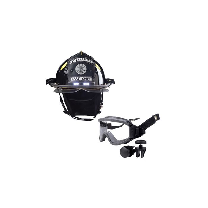 Bullard Traditional Fiberglass Fire Helmet with TrakLite Helmet Lighting System, detachable ESS IZ2 goggle, bourke eyeshield and 6in Brass Eagle