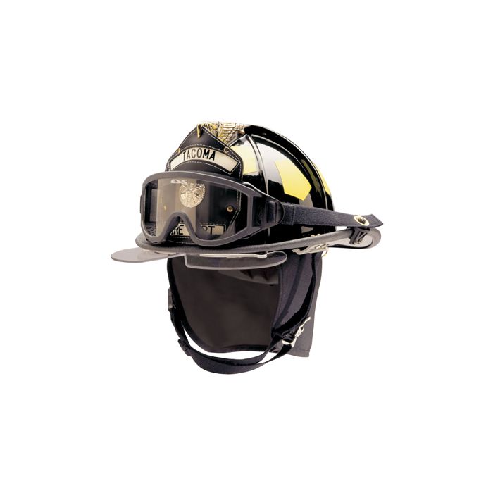 Bullard Traditional Fiberglass Fire Helmet with wraparound ESS IZ3 goggle, bourke eyeshield and 6in Brass Eagle - Matte Finish