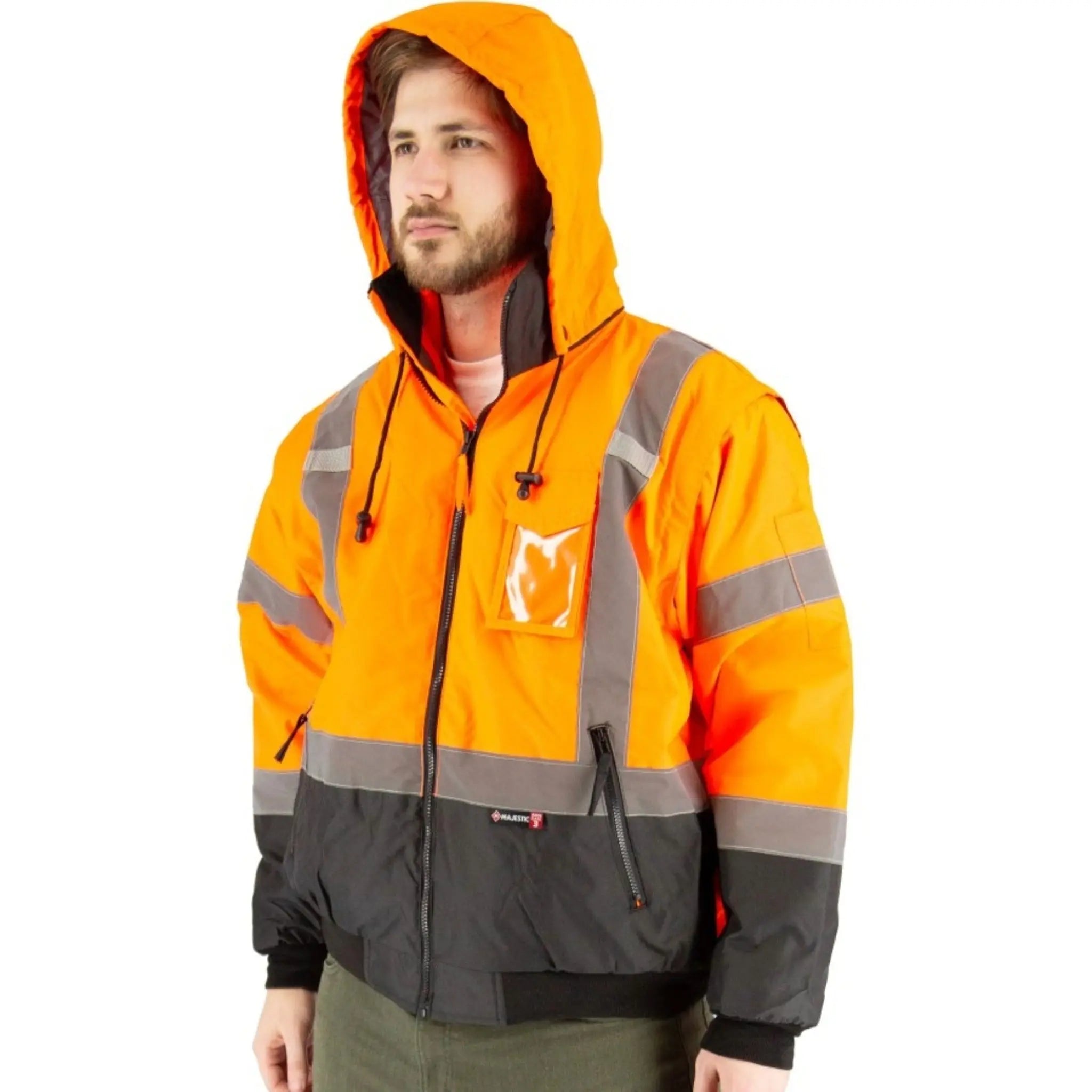 MAJESTIC GLOVE 75-138 High Visibility 8-in-1 Waterproof Jacket with High Visibility Liner-Hood