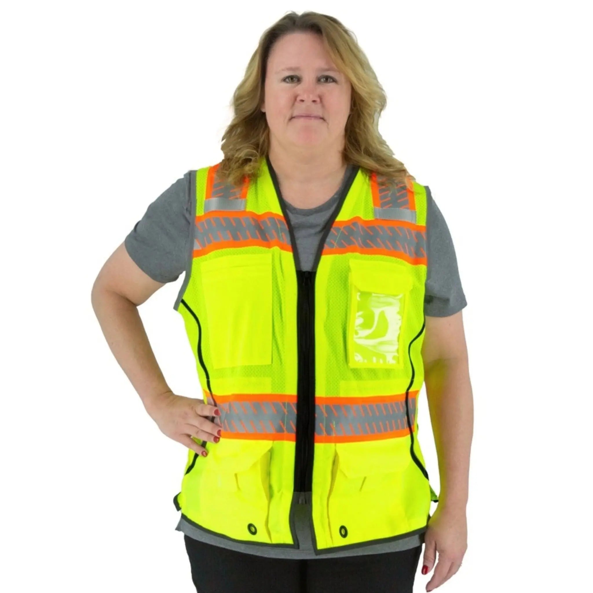 MAJESTIC GLOVE 75-3239W High Visibility Mesh Vest with DOT Reflective Chainsaw Striping, ANSI 2, R, Hiviz Yellow, 1 Each