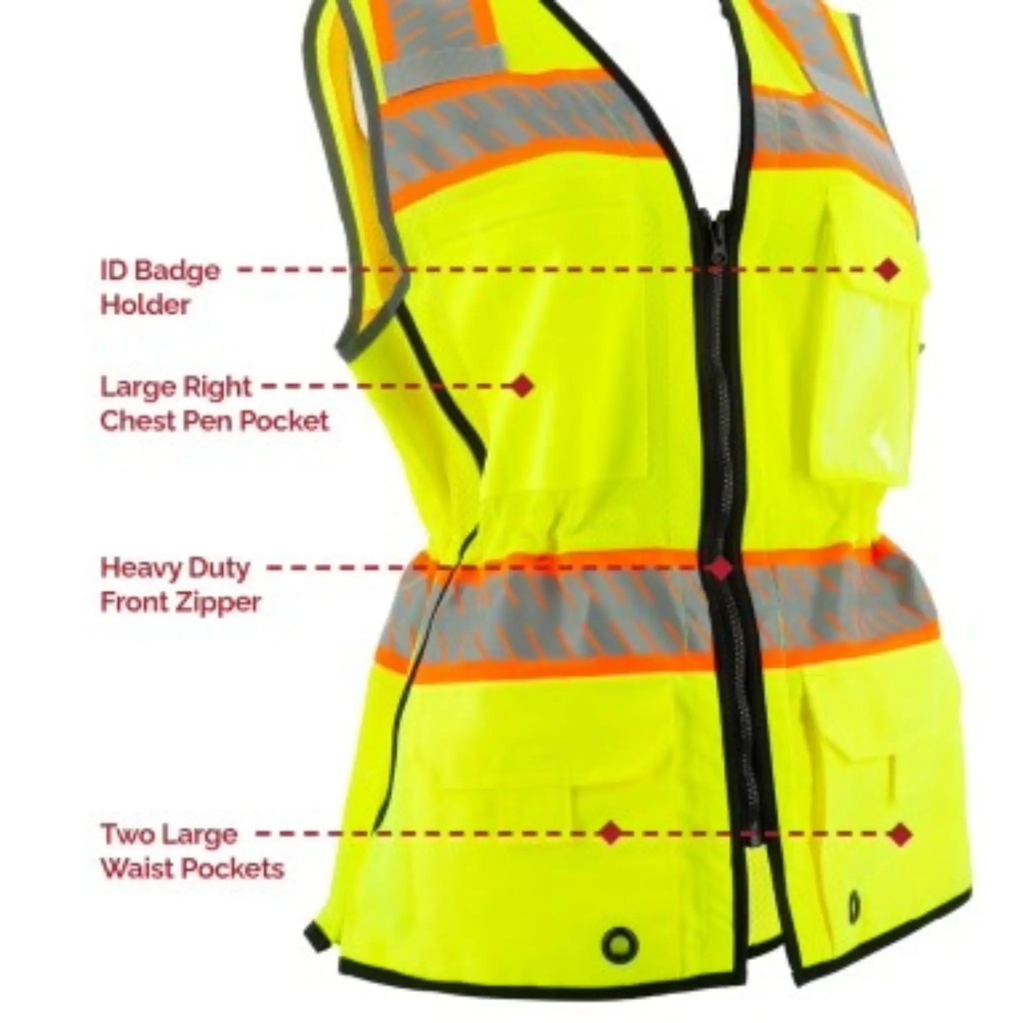 MAJESTIC GLOVE 75-3239W High Visibility Mesh Vest with DOT Reflective Chainsaw Striping, ANSI 2, R, Hiviz Yellow, 1 Each