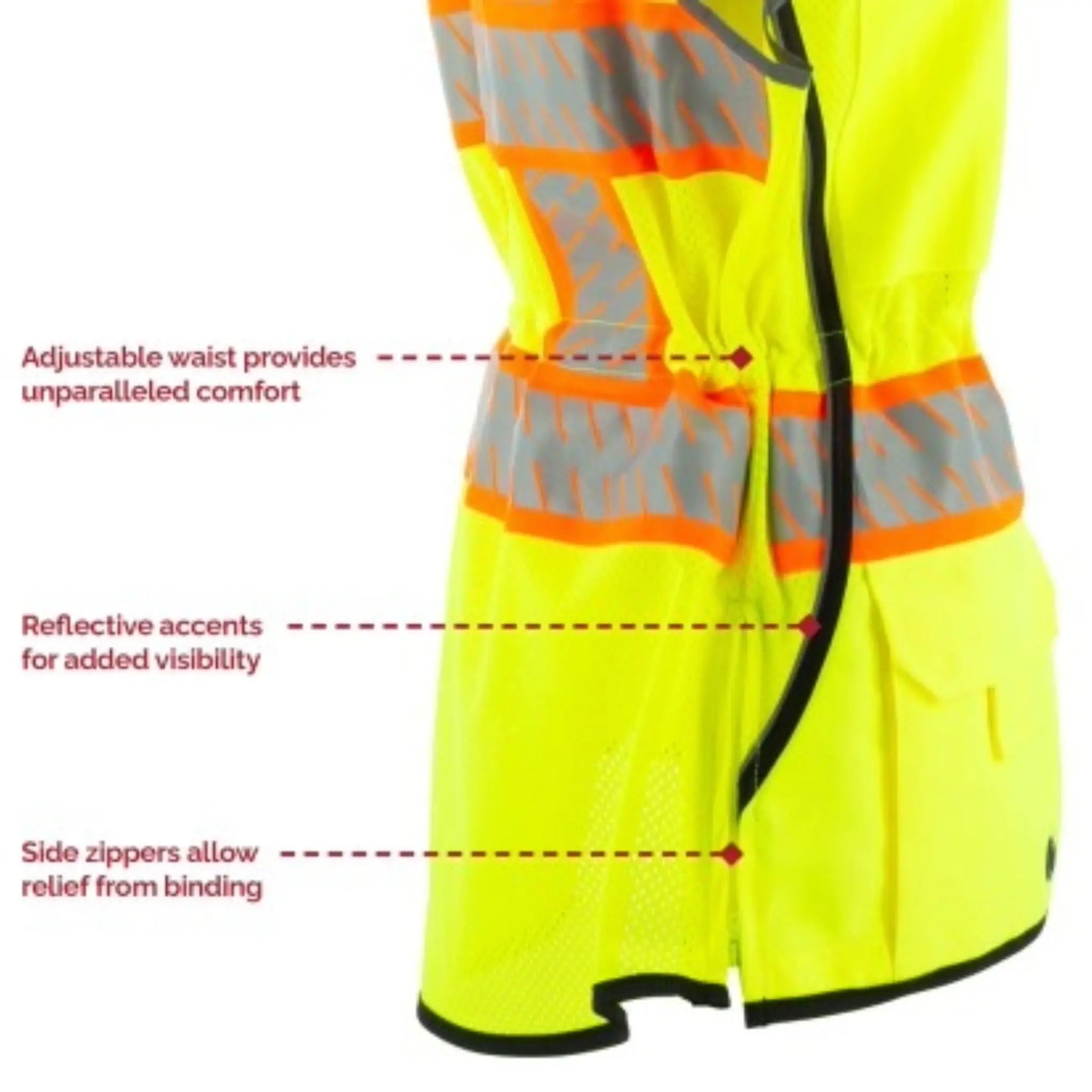 MAJESTIC GLOVE 75-3239W High Visibility Mesh Vest with DOT Reflective Chainsaw Striping, ANSI 2, R, Hiviz Yellow, 1 Each