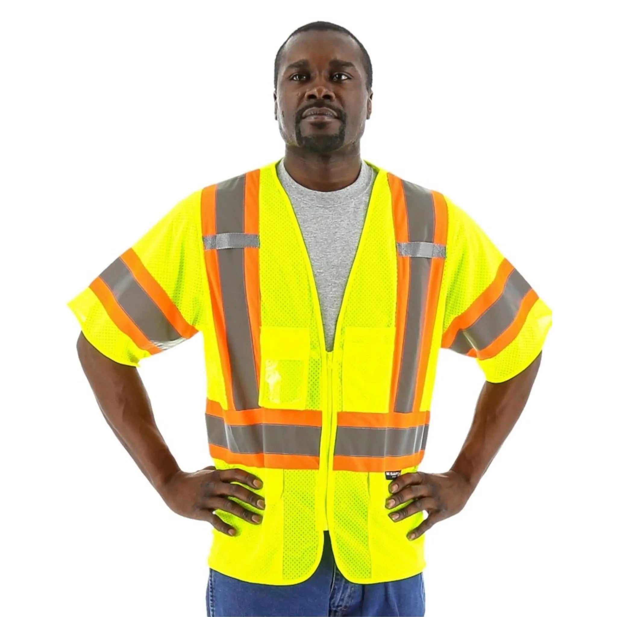 MAJESTIC GLOVE 75-3301 High Visibility Mesh Vest with DOT Striping, ANSI 3, R-Front-IMage