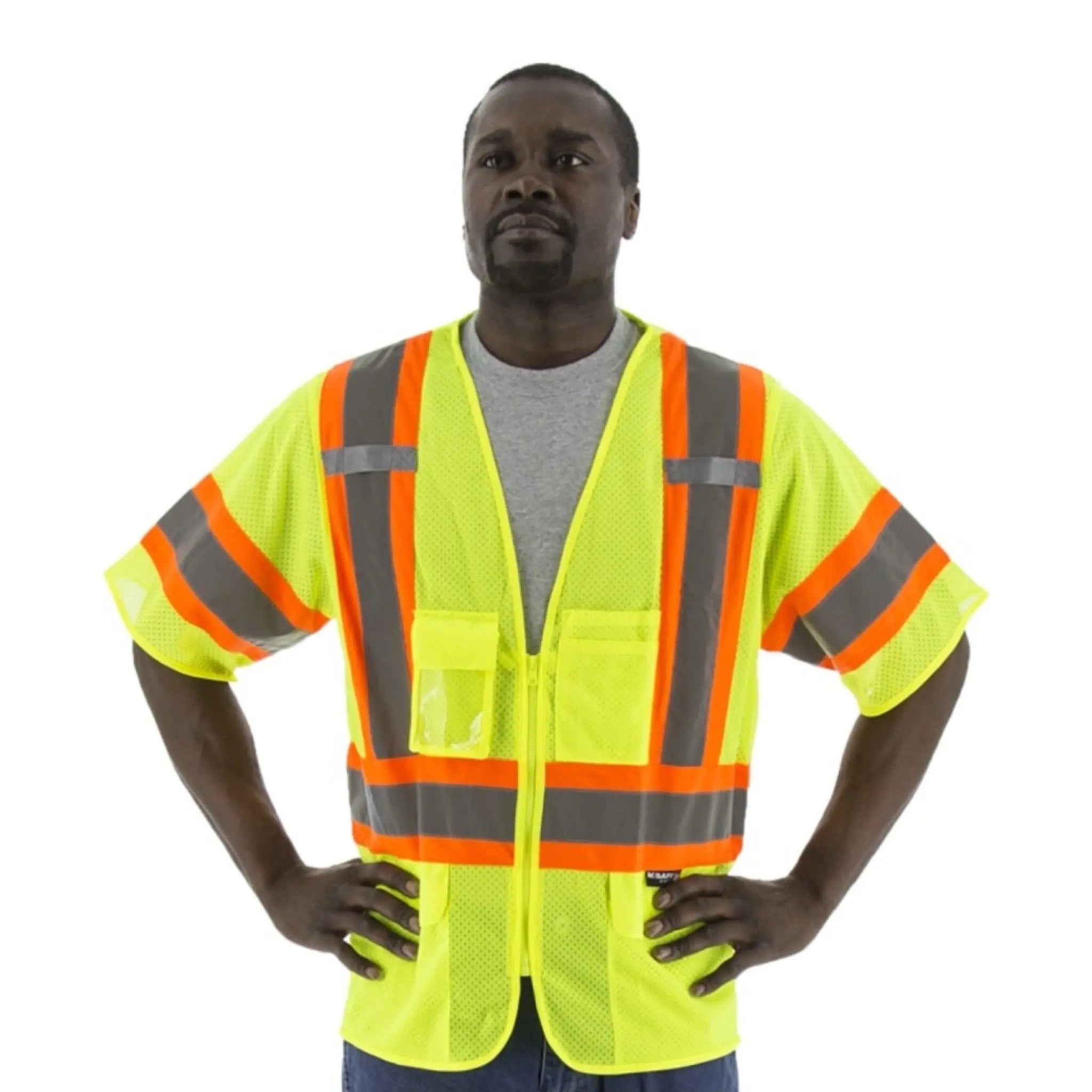 MAJESTIC GLOVE 75-3301 High Visibility Mesh Vest with DOT Striping, ANSI 3, R-Main-Image