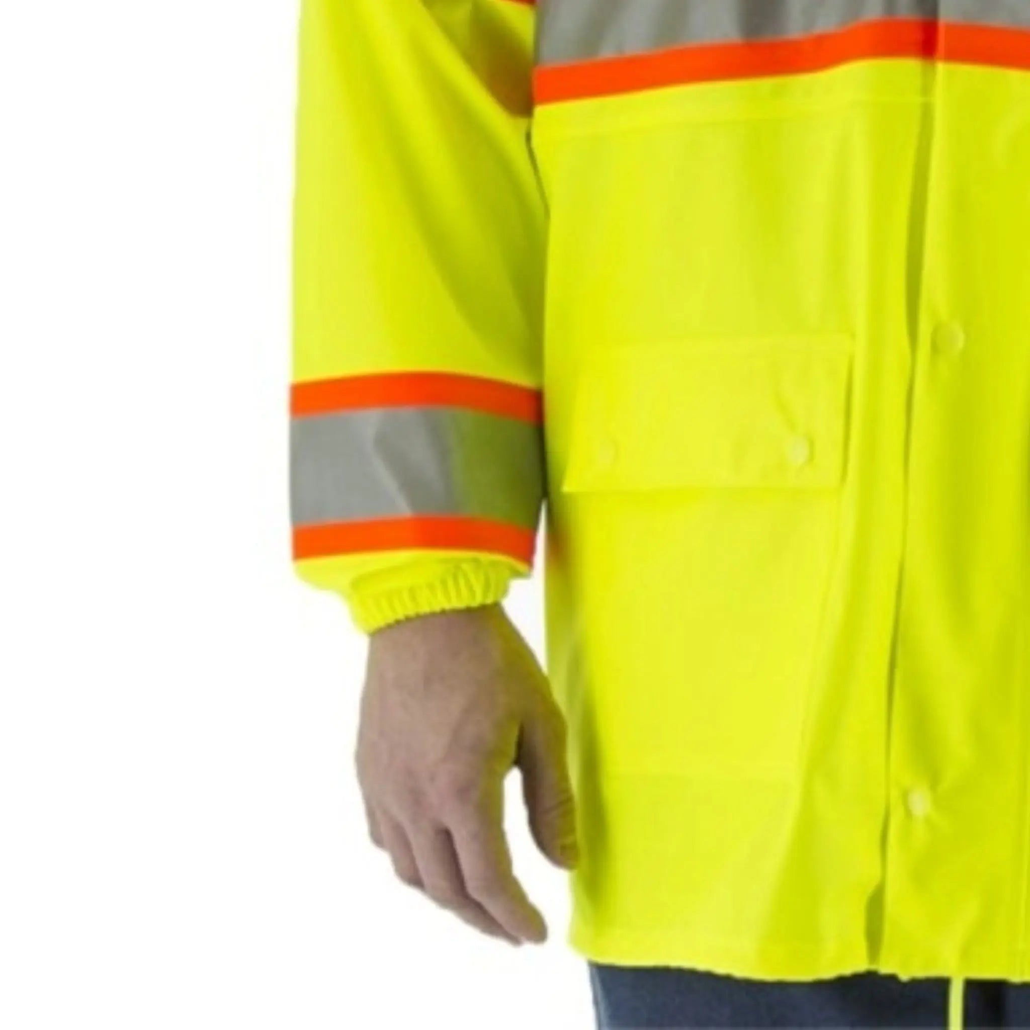 MAJESTIC GLOVE 75-7301 High Visibility Waterproof Rain Jacket with DOT Striping-Bottom-Right