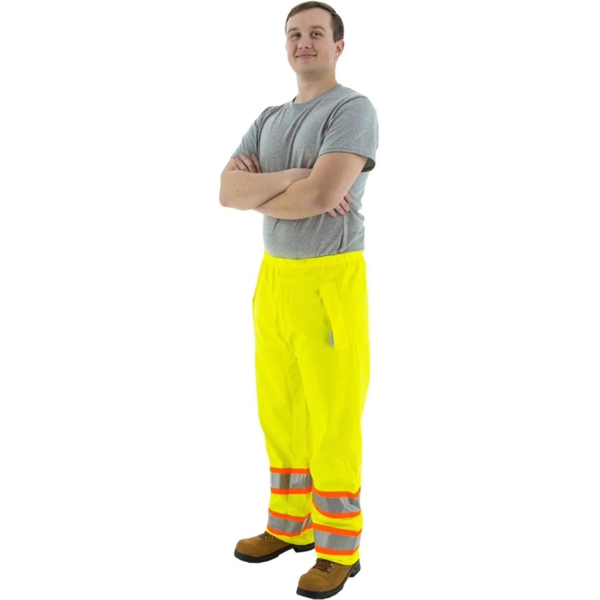 MAJESTIC GLOVE 75-7351 High Visibility Waterproof Rain Waist Pants with DOT Striping, ANSI E, Hiviz Yellow, 1 Each