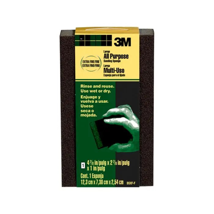 3M General Purpose Sanding Sponge DSXF-F-ESF-10, 2.88 in x 4.88 in x 1 in, Extra Fine/Fine, Case of 10