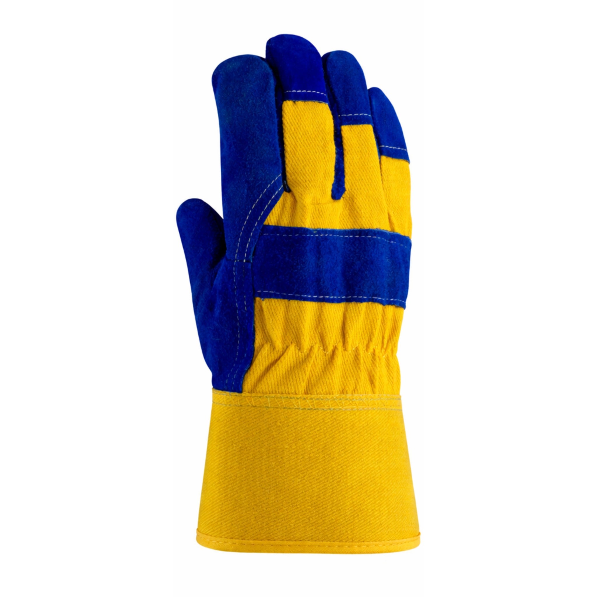 PIP 78-7863B Split Leather Palm with Fabric Back & Fleece Pile Lined Glove - Rubberized Safety Cuff_Back_Image