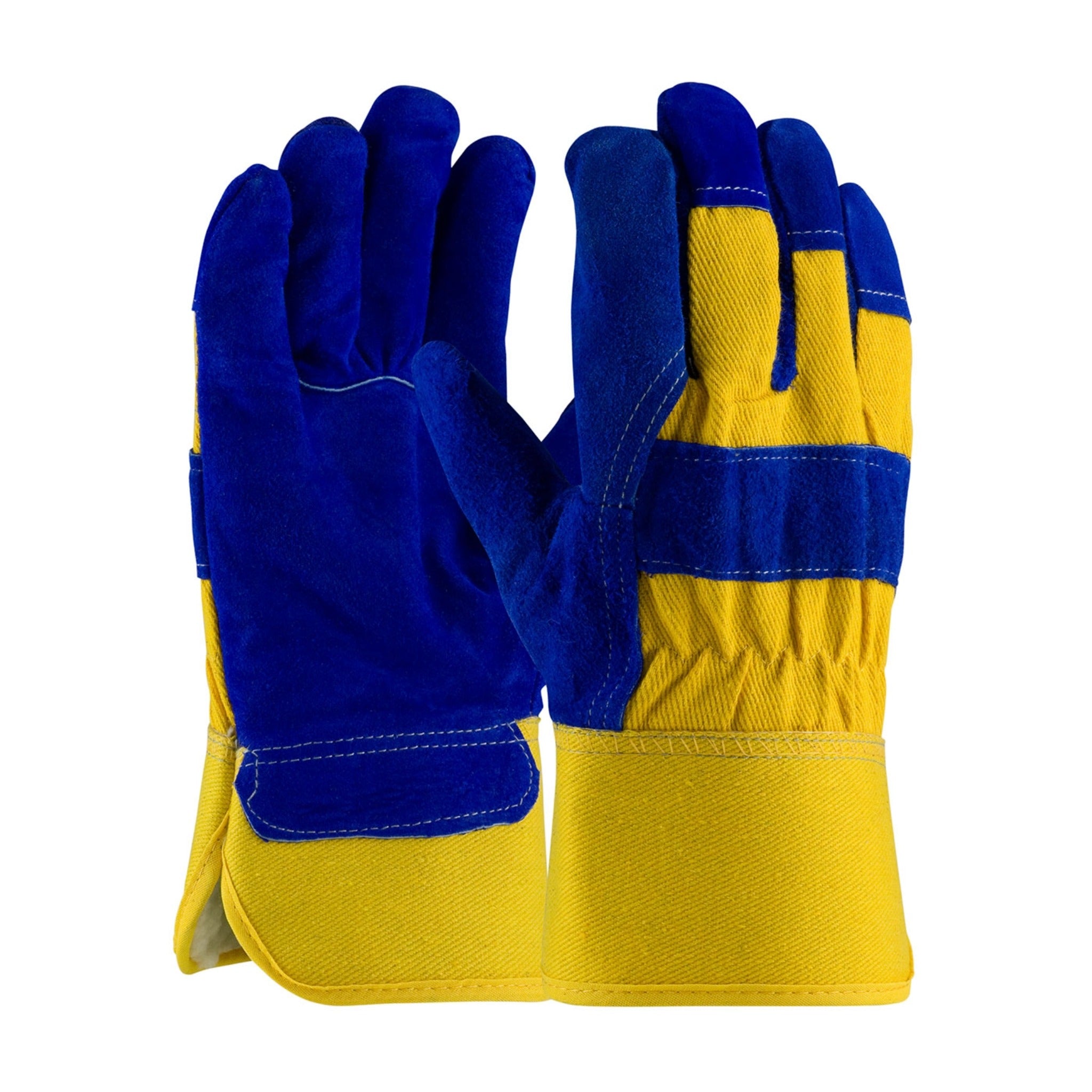 PIP 78-7863B Split Leather Palm with Fabric Back & Fleece Pile Lined Glove - Rubberized Safety Cuff_Main_Image