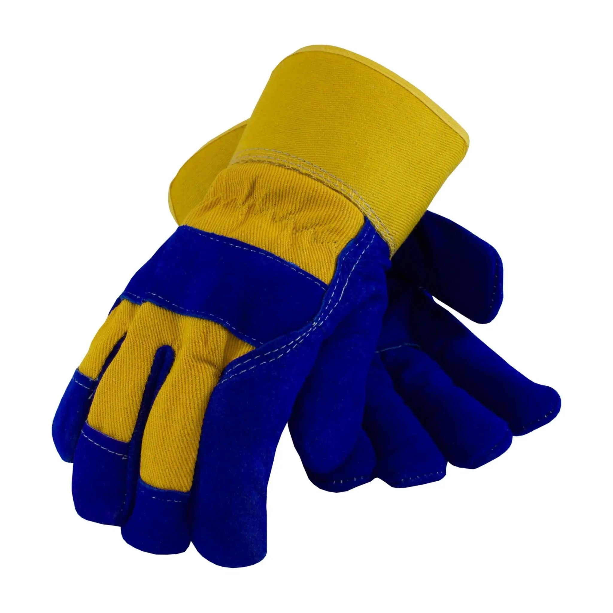 PIP 78-7863B Split Leather Palm with Fabric Back & Fleece Pile Lined Glove - Rubberized Safety Cuff_Flat