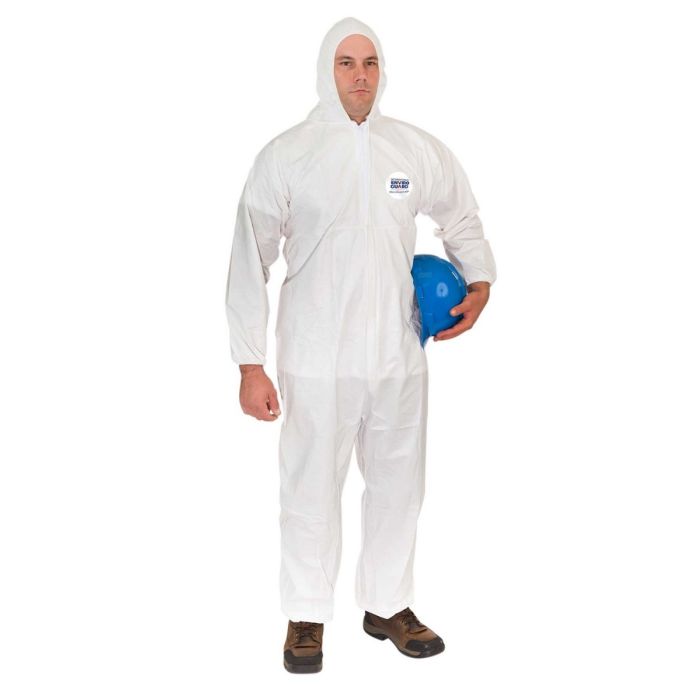 International Enviroguard MicroGuard MP 8019 Microporous Coverall with Attached Hood and Boots, Elastic Wrist, Elastic Back, Elastic Ankle, White, Case of 25