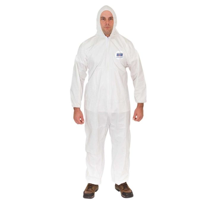 International Enviroguard MicroGuard MP 8019 Microporous Coverall with Attached Hood and Boots, Elastic Wrist, Elastic Back, Elastic Ankle, White, Case of 25