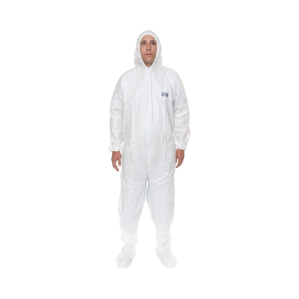 International Enviroguard ValuGuard MP 8119 Lightweight Microporous Coverall with Attached Hood and Boot, Elastic Wrist, White, Case of 25