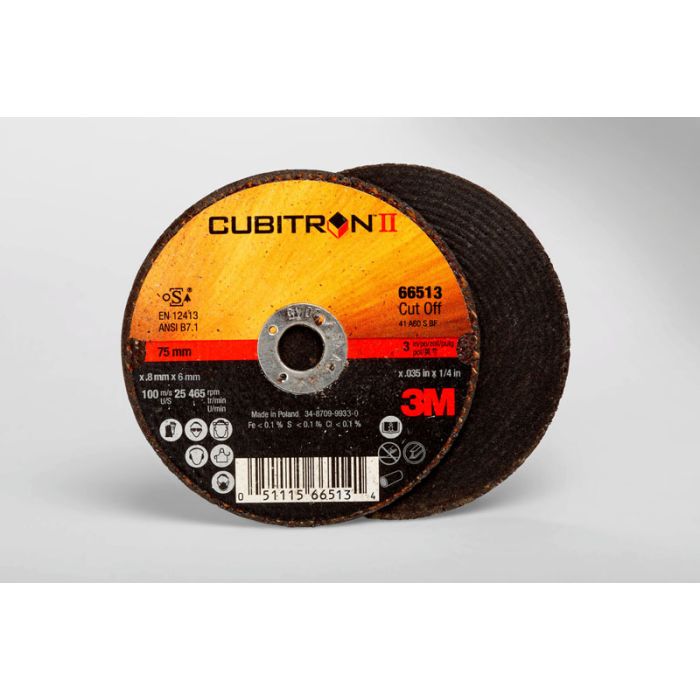 3M™ Cubitron™ II Cut-Off Wheel, 66513, T1, 3 in x .035 in x 1/4 in, 25 per inner, 50 per case