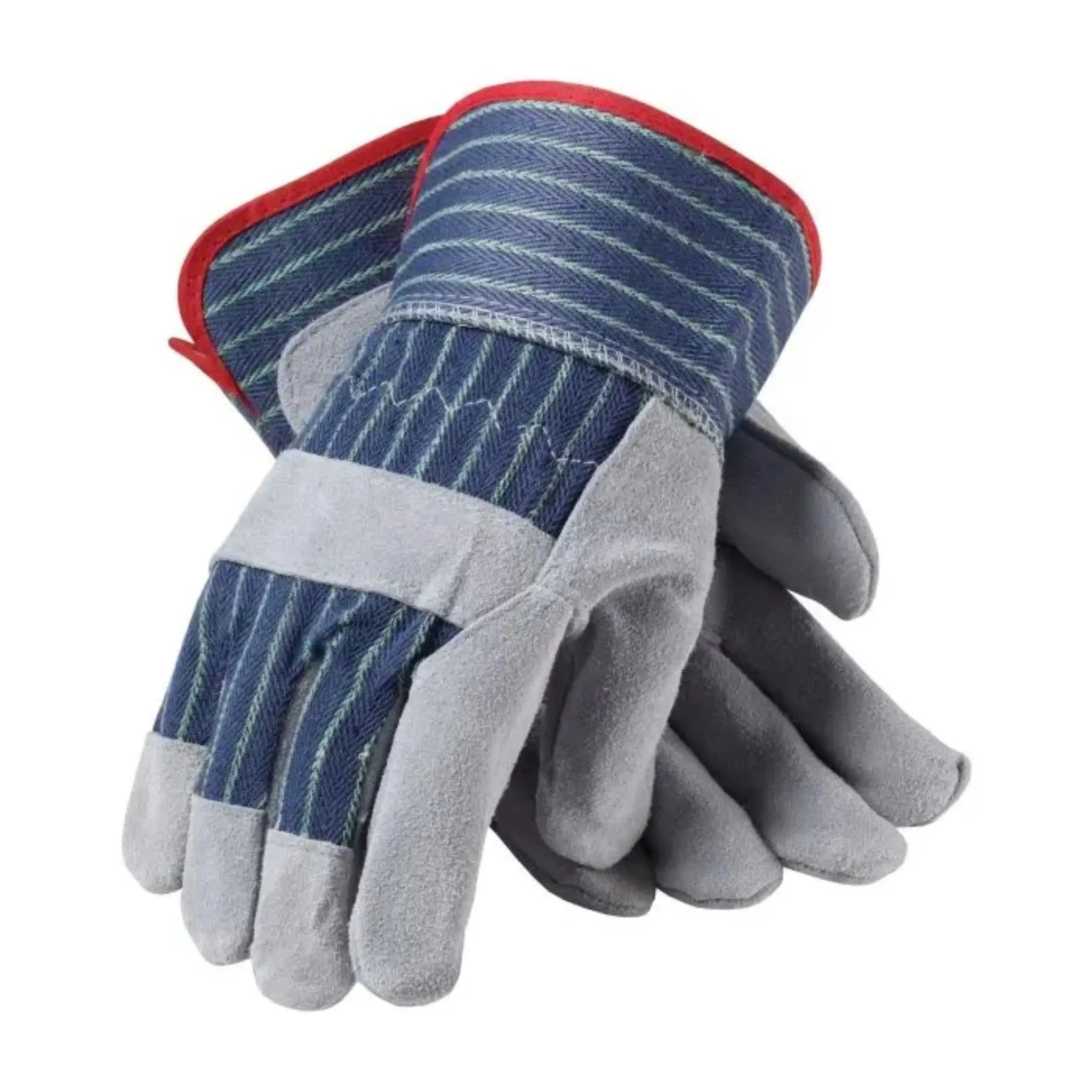 PIP 82-7563 A/B GRade Shoulder Split Leather Palm Fabric Back Glove - Rubberized Safety Cuff_Flat_Image
