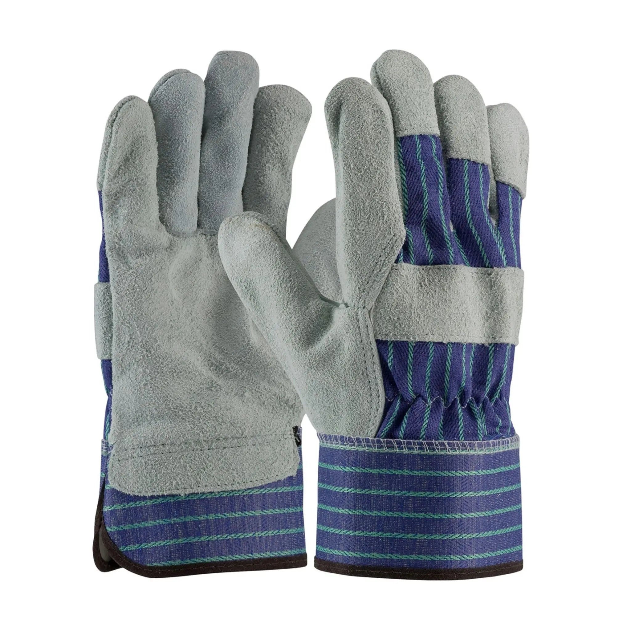 PIP 82-7563 A/B GRade Shoulder Split Leather Palm Fabric Back Glove - Rubberized Safety Cuff_Main_Image