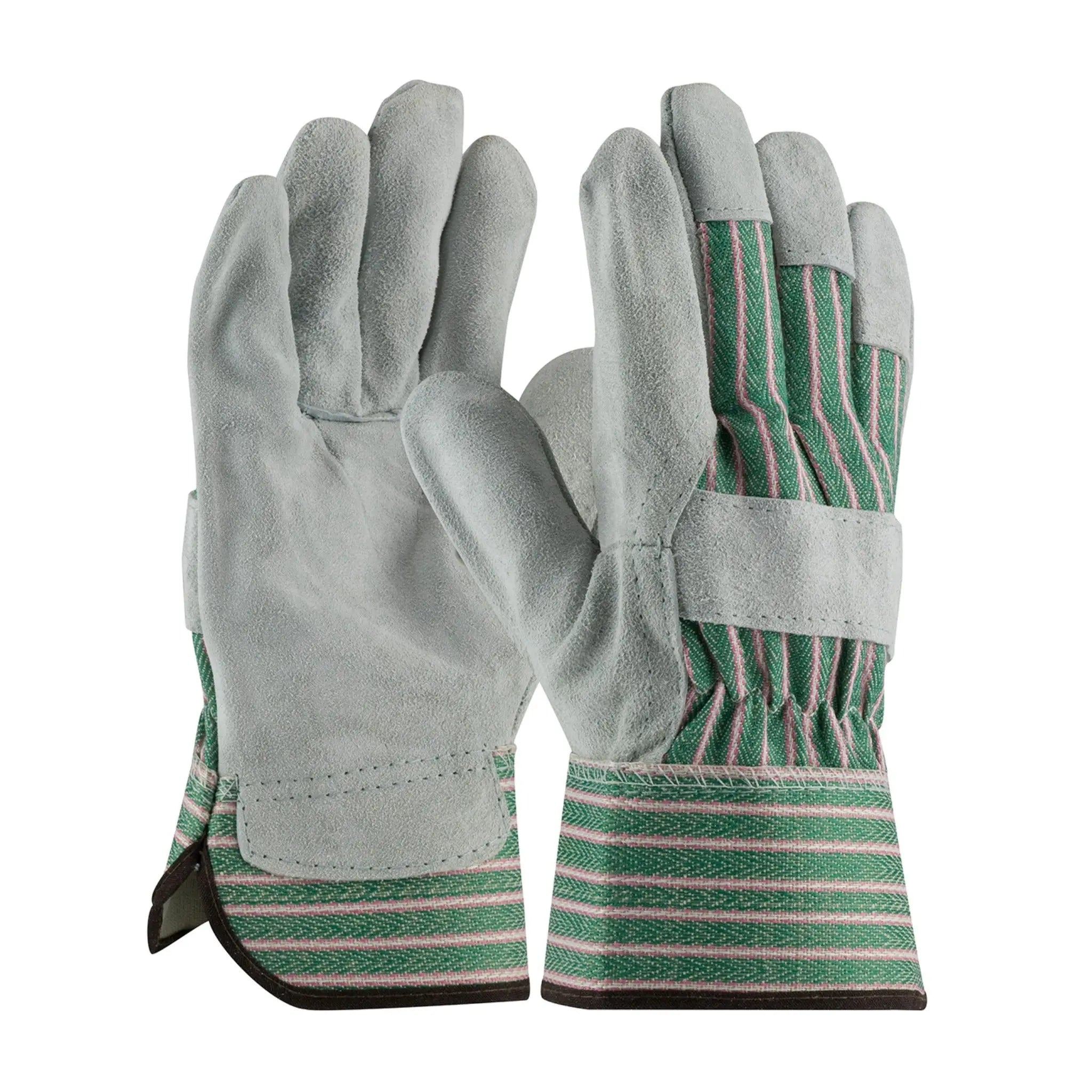 PIP 83-6563 Regular Grade Split Cowhide Leather Palm Glove with Fabric Back and Rubberized Safety Cuff_Main_Image