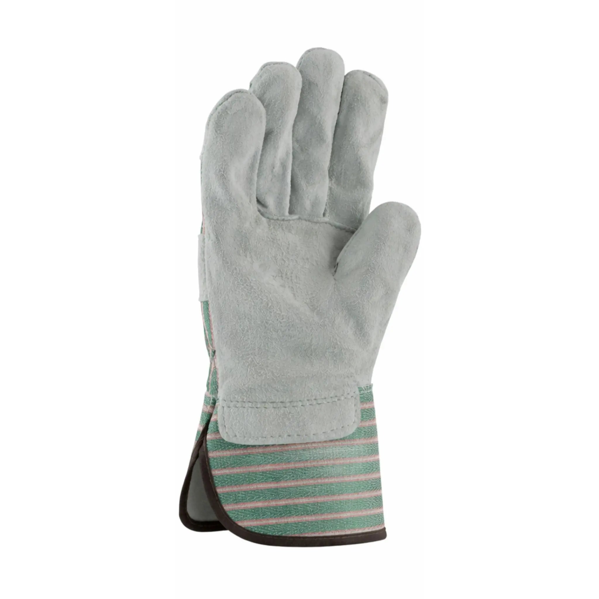 PIP 84-6532/L Economy Grade Split Cowhide Leather Palm Glove with Fabric Back and Rubberized Safety Cuff_Front_IMage