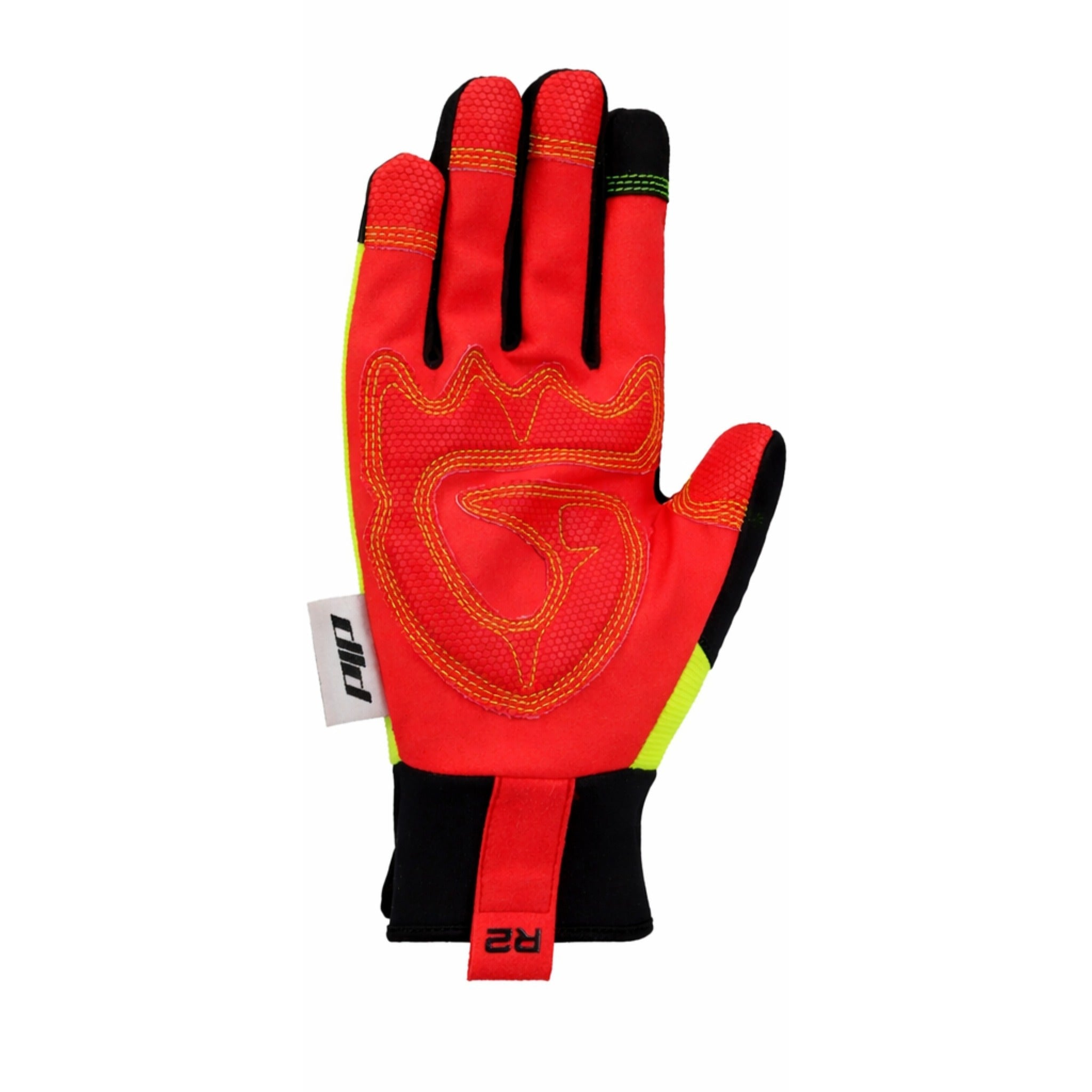 PIP Boss 87810 R2 Safety Rigger Synthetic Leather Double Palm with Silicone Grip, Fabric Back and TPR Impact Protection Glove, Hi-Vis Yellow, 1 Pair