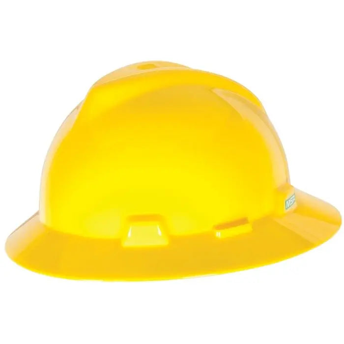 MSA Blue V Gard Polyethylene Slotted Full Brim Hard Hat Fas Trac Ratchet Suspension (1 EA)