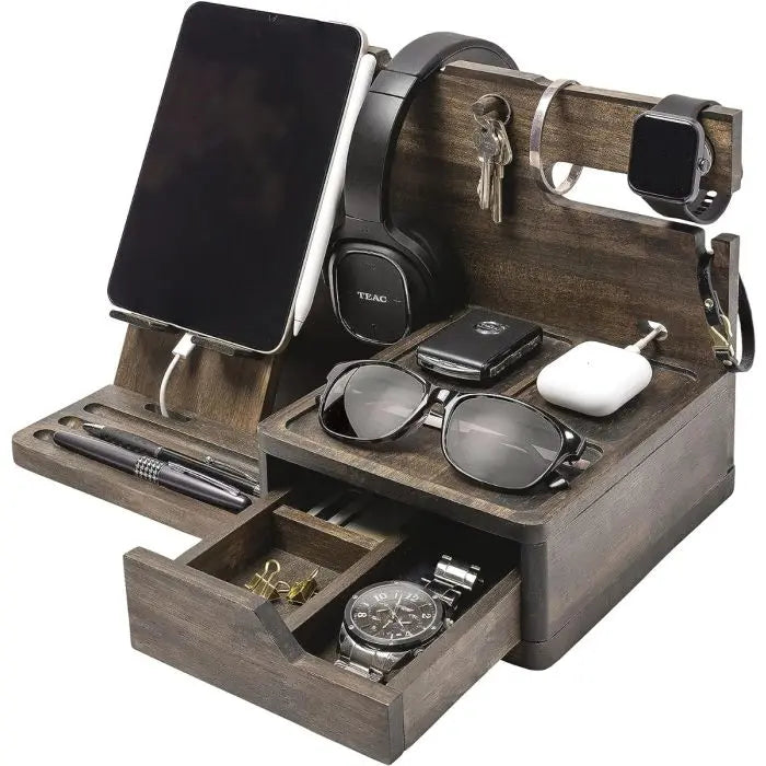 EcoLeafy Wood Organizer with Phone Docking Station