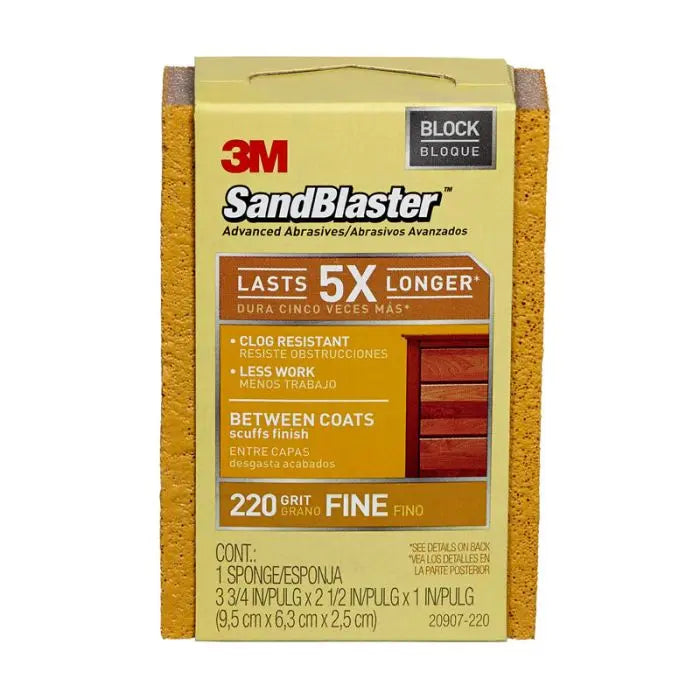 3M™ SandBlaster™ Advanced Sanding Sanding Sponge, 20907-220 ,220 grit, 3 3/4 in x 2 1/2 x 1 in, Case of 12