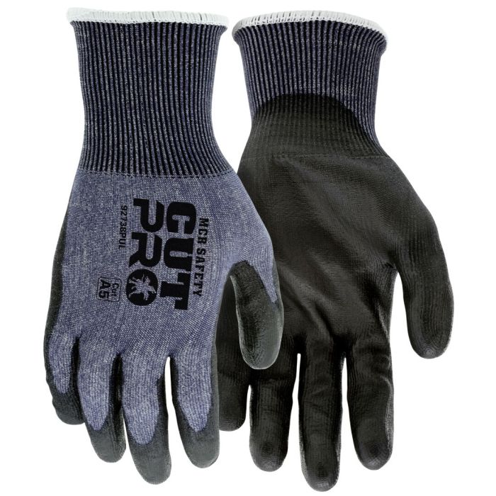 MCR Safety Cut Pro 92738PU 18 Gauge Hypermax Shell, Lightweight Polyurethane Coated Work Gloves, Blue, Box of 12 Pairs