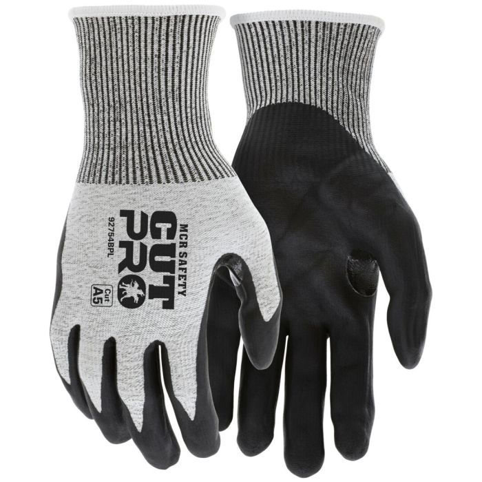 MCR Safety Cut Pro 92754BP 13 Gauge HyperMax Shell, Knit Wrist Bi Polymer Coated Work Gloves, Black, 1 Each