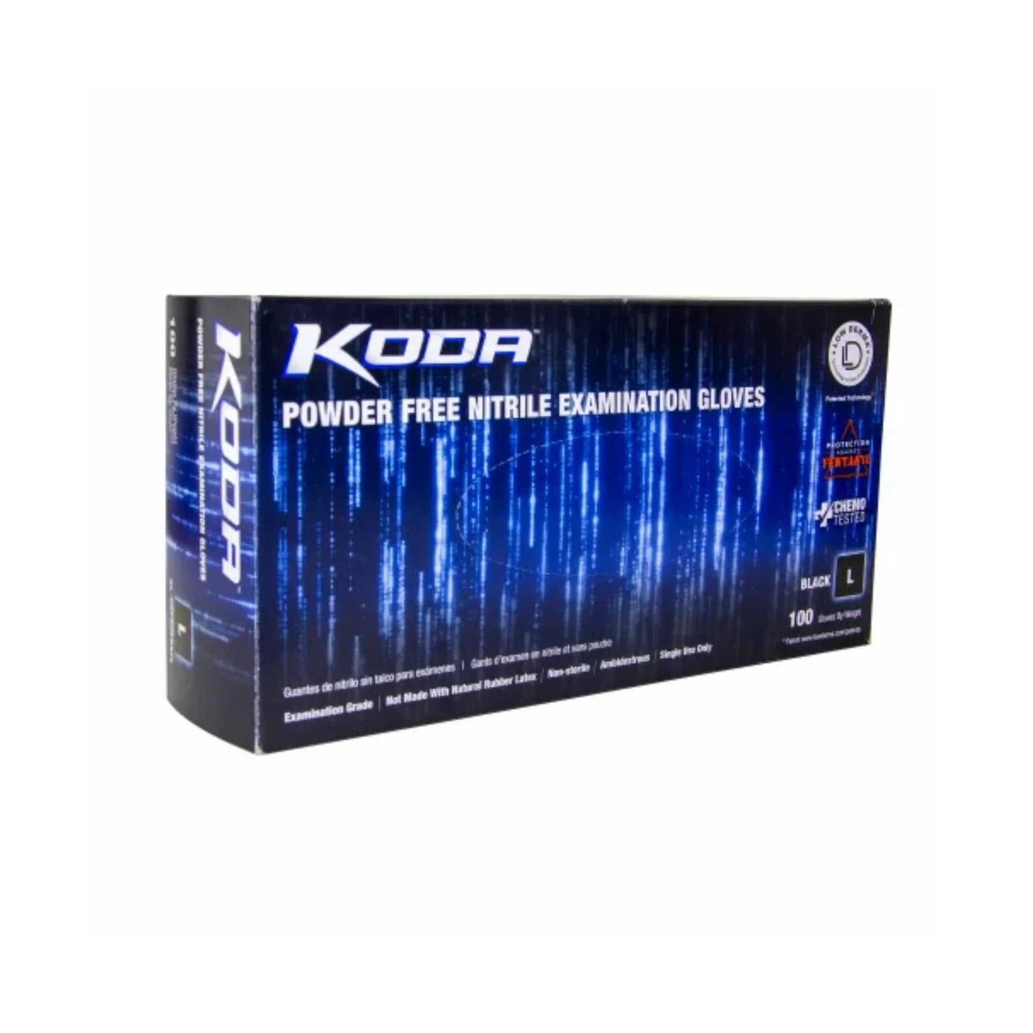 Hospeco KODA GL-NCF235BKF Nitrile Examination Gloves_ box front view