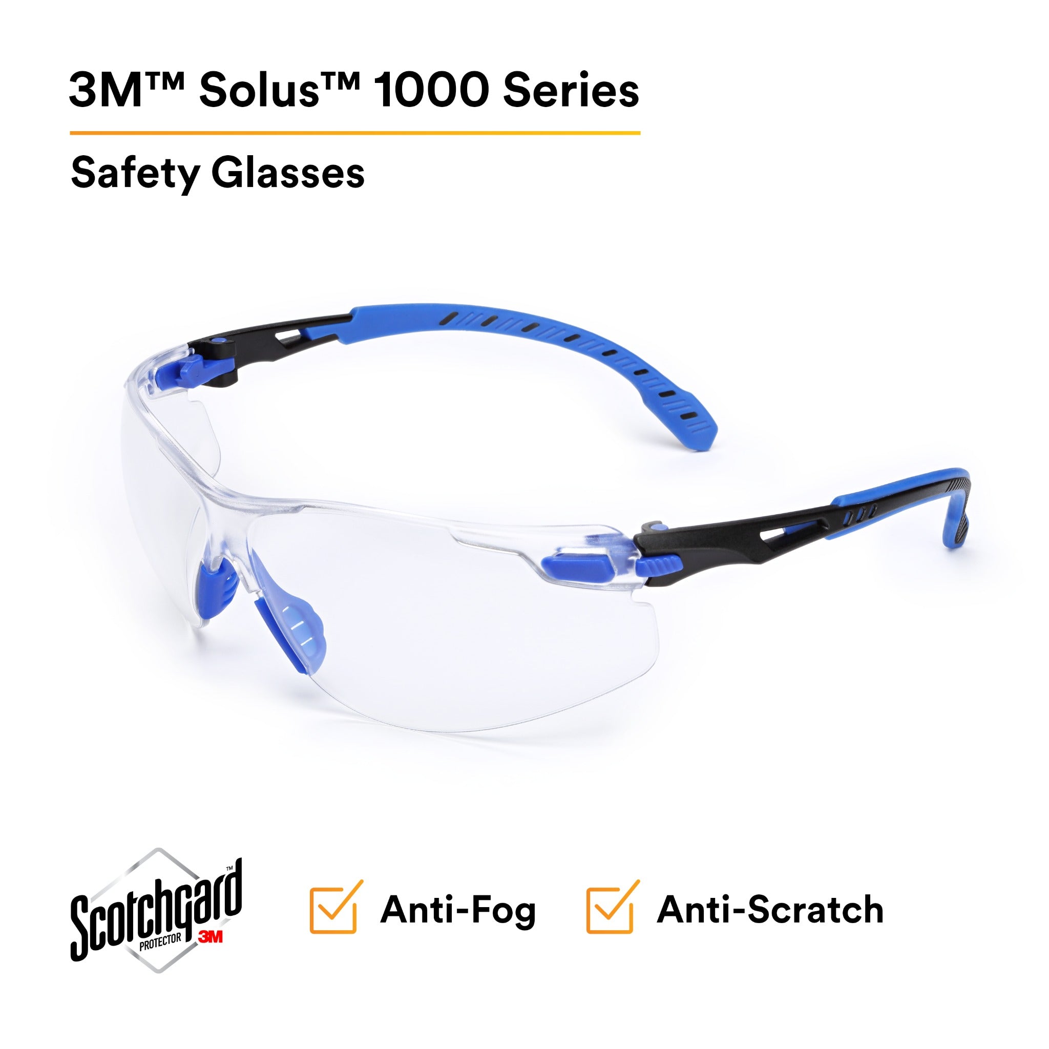 3M Solus 1000-Series Safety Glasses S1101SGAF Black-Blue Clear Scotchgard Anti-Fog Lens, 1 Each
