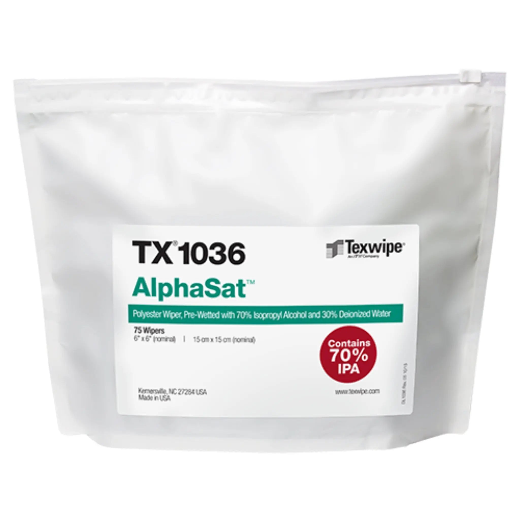 AlphaSat TX1036 6 x 6 Highly Absorbent Polyester Wipes, 75 Wipes per Pack, 1 Pack, Main Image
