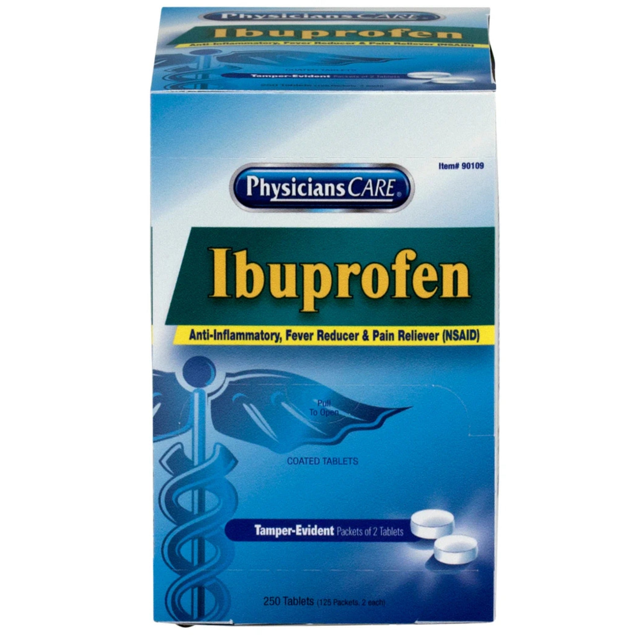 Acme United Corporation PhysiciansCare 90109 IBUPROFEN Pain Relief Tablets, Pack of 2, Box of 125 Packs