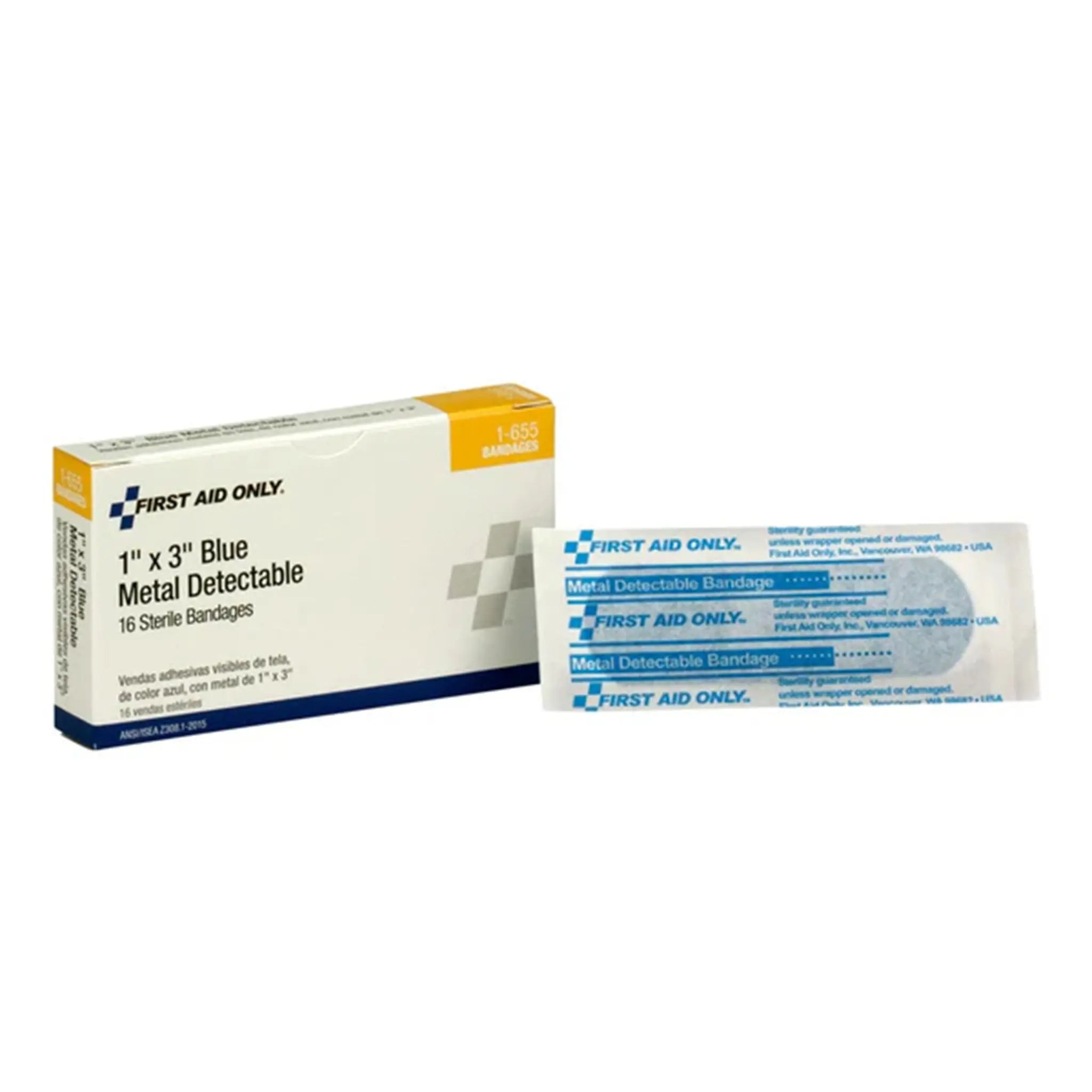 Acme United Corporation First Aid Only 90923 Adhesive Bandage, Blue, 1" x 3", Box of 100