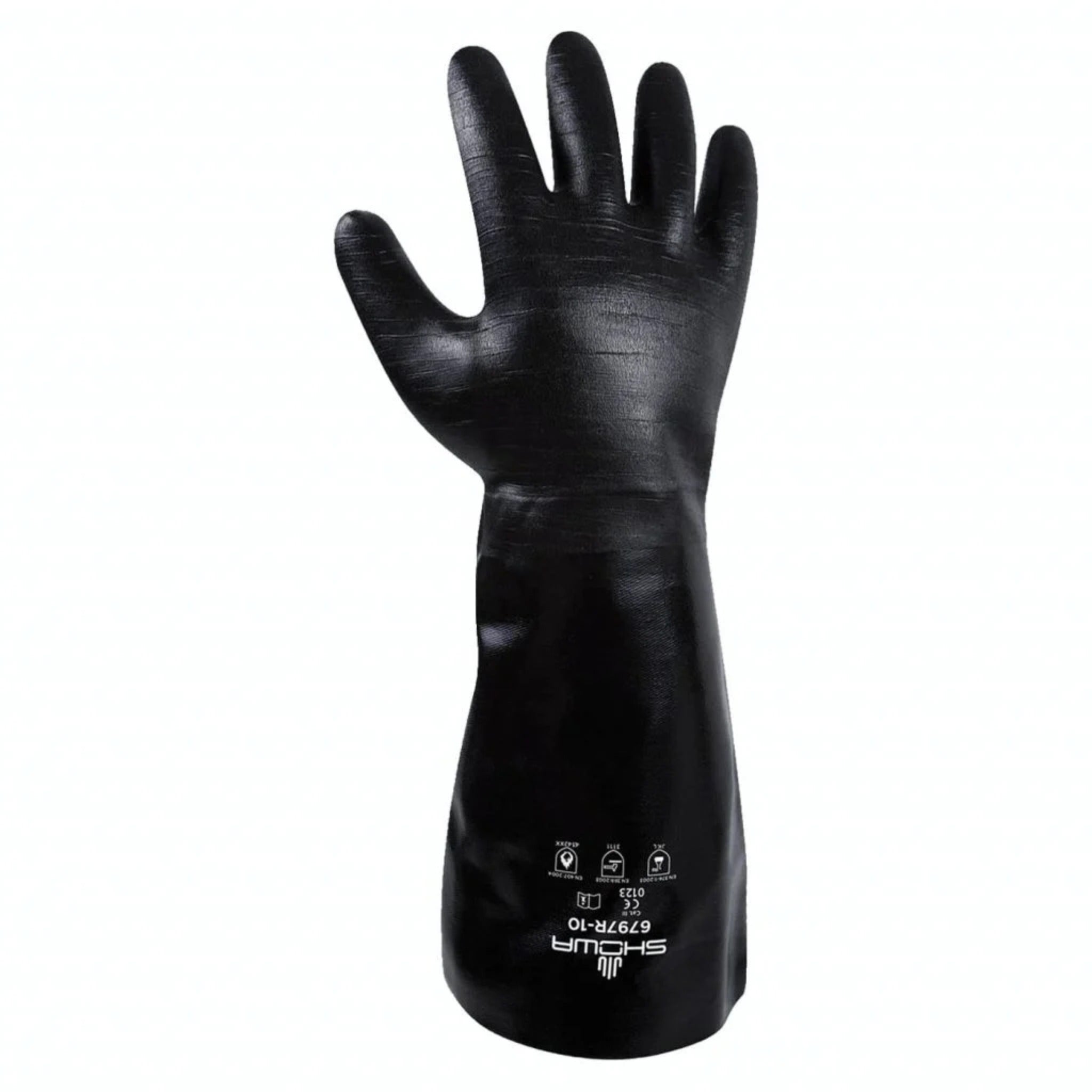 Showa Best Glove 6797R-10 Cotton Lined Neoprene Chemical Resistant Gloves, Black, Main Image
