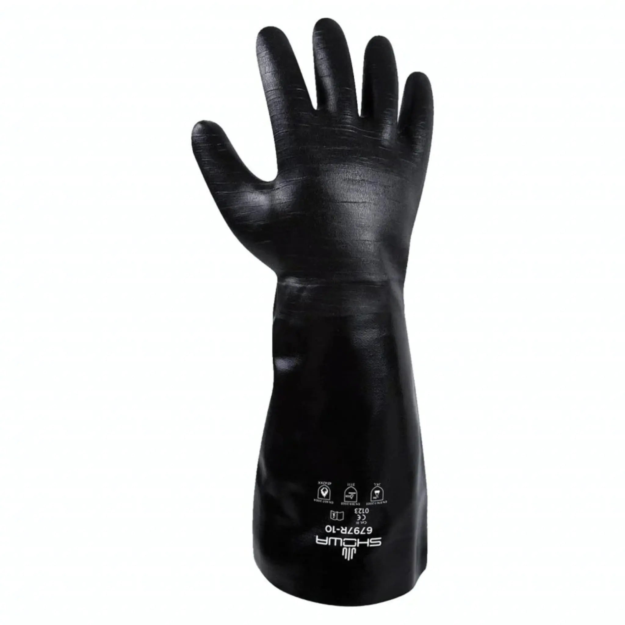 Showa Best Glove 6797R-10 Cotton Lined Neoprene Chemical Resistant Gloves, Black, Main Image