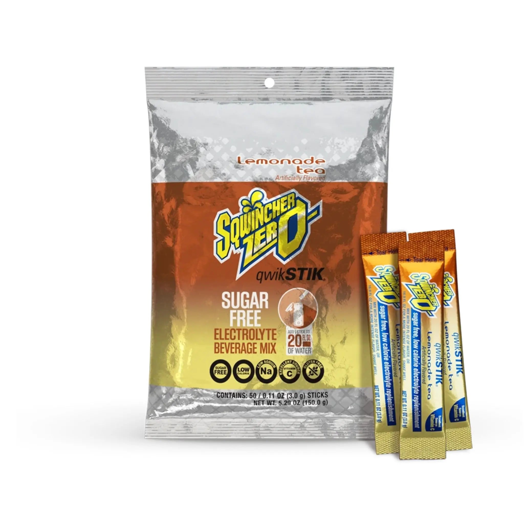 Sqwincher Qwik Stik ZERO 159060098 Sugar Free,Electrolyte Drink, Lemonade & Tea Flavor