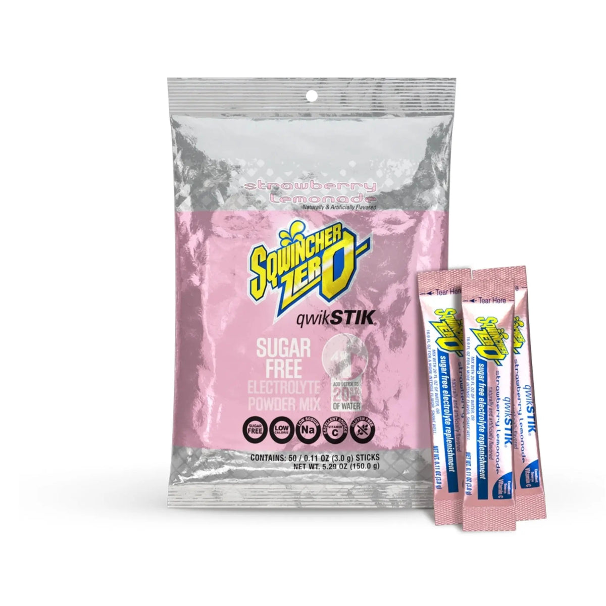 Sqwincher Qwik Stik ZERO 159060099 Sugar Free,Electrolyte Drink, Strawberry Lemonade Flavor