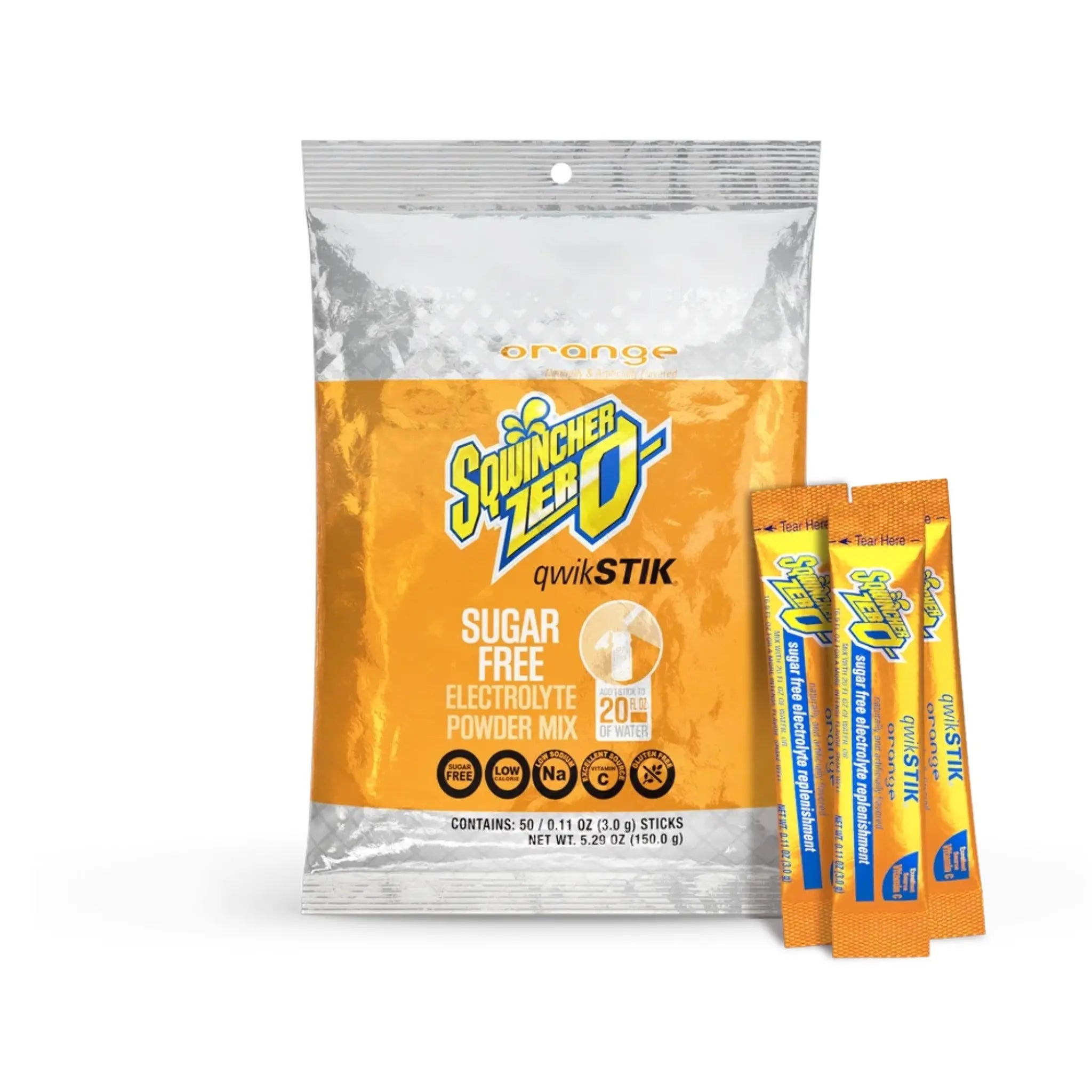 Sqwincher Qwik Stik ZERO 159060100 Sugar Free,Electrolyte Drink, Orange Flavor